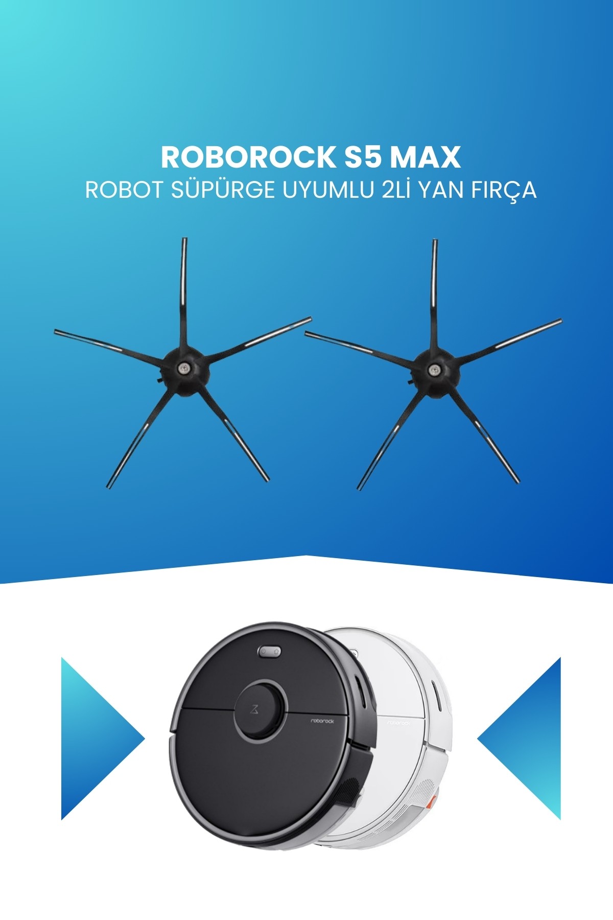 Roborock S5 Max Robot Süpürge Uyumlu 2li Yan Fırça Siyah
