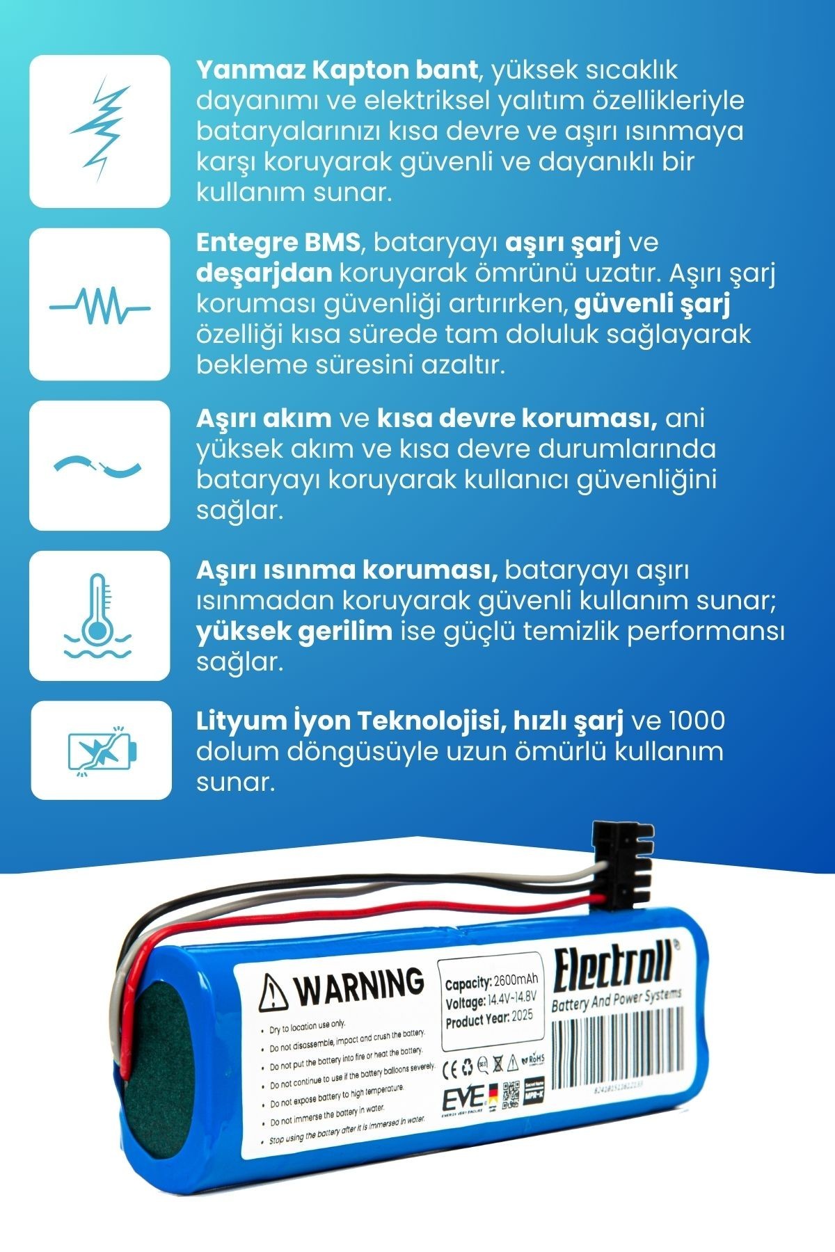 Haier Jx37 Uyumlu Batarya (ORJİNAL KAPASİTE) 2600mah Pil Robot Süpürge Bataryası Değişimi