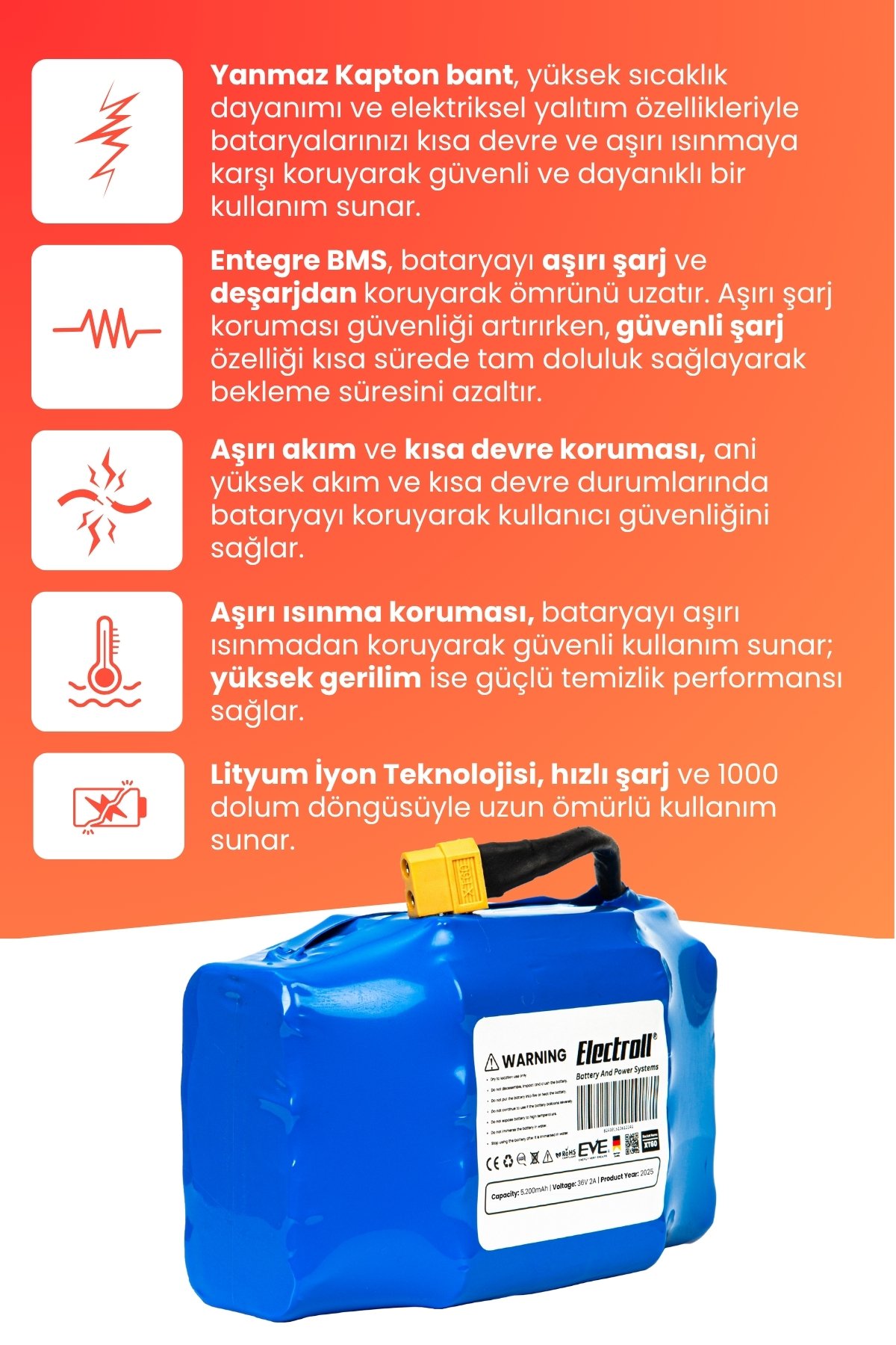 36v 5.200mah (YÜKSEK KAPASİTE) Hoverboard Bataryası