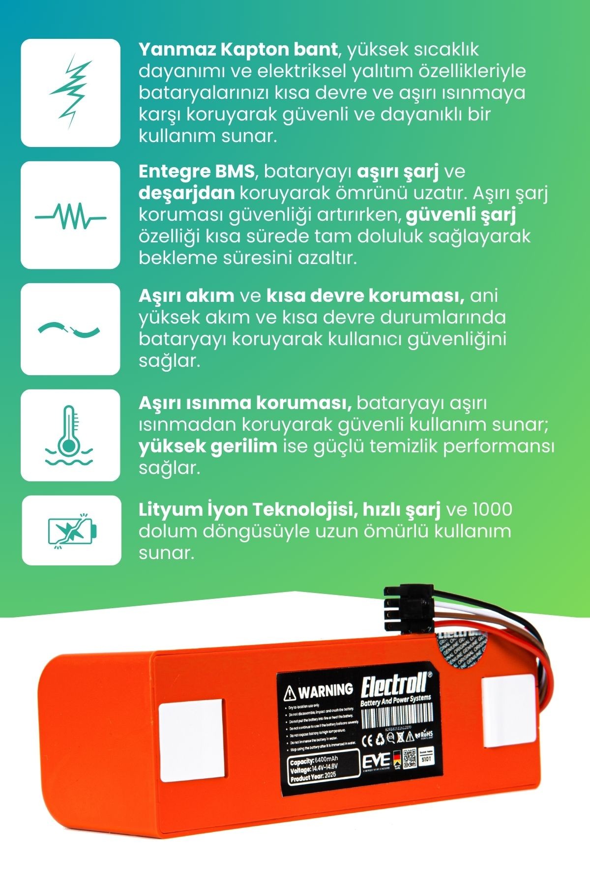 Xiaomi Mi Robot Vacuum S10t Uyumlu Batarya (ULTRA YÜKSEK KAPASİTE) 6400mah Robot Süpürge Stfcr01sz