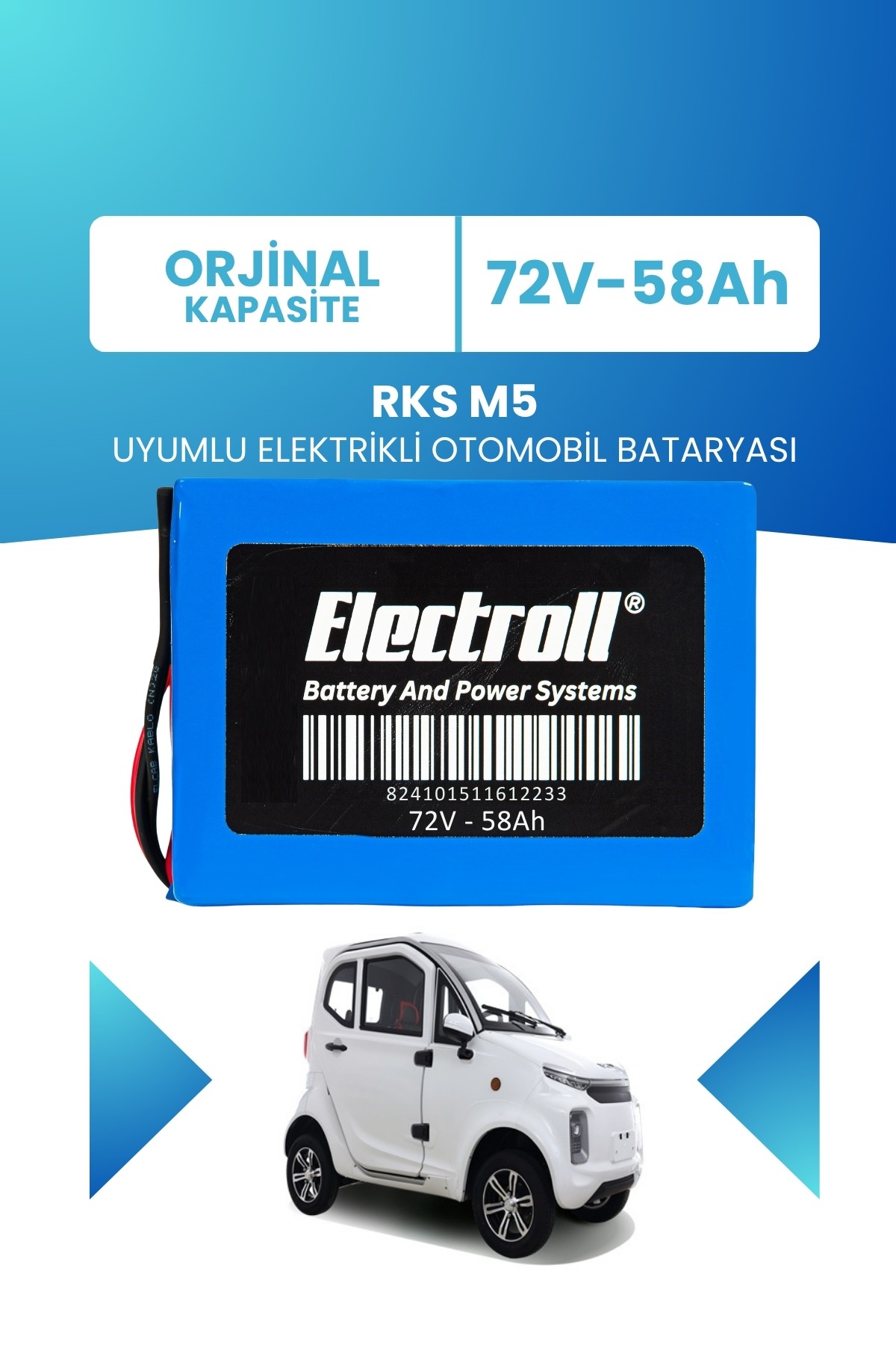 RKS M5 Uyumlu Batarya (Standart Kapasite) Lifepo4 72V 58AH Elektrikli Otomobil Bataryası