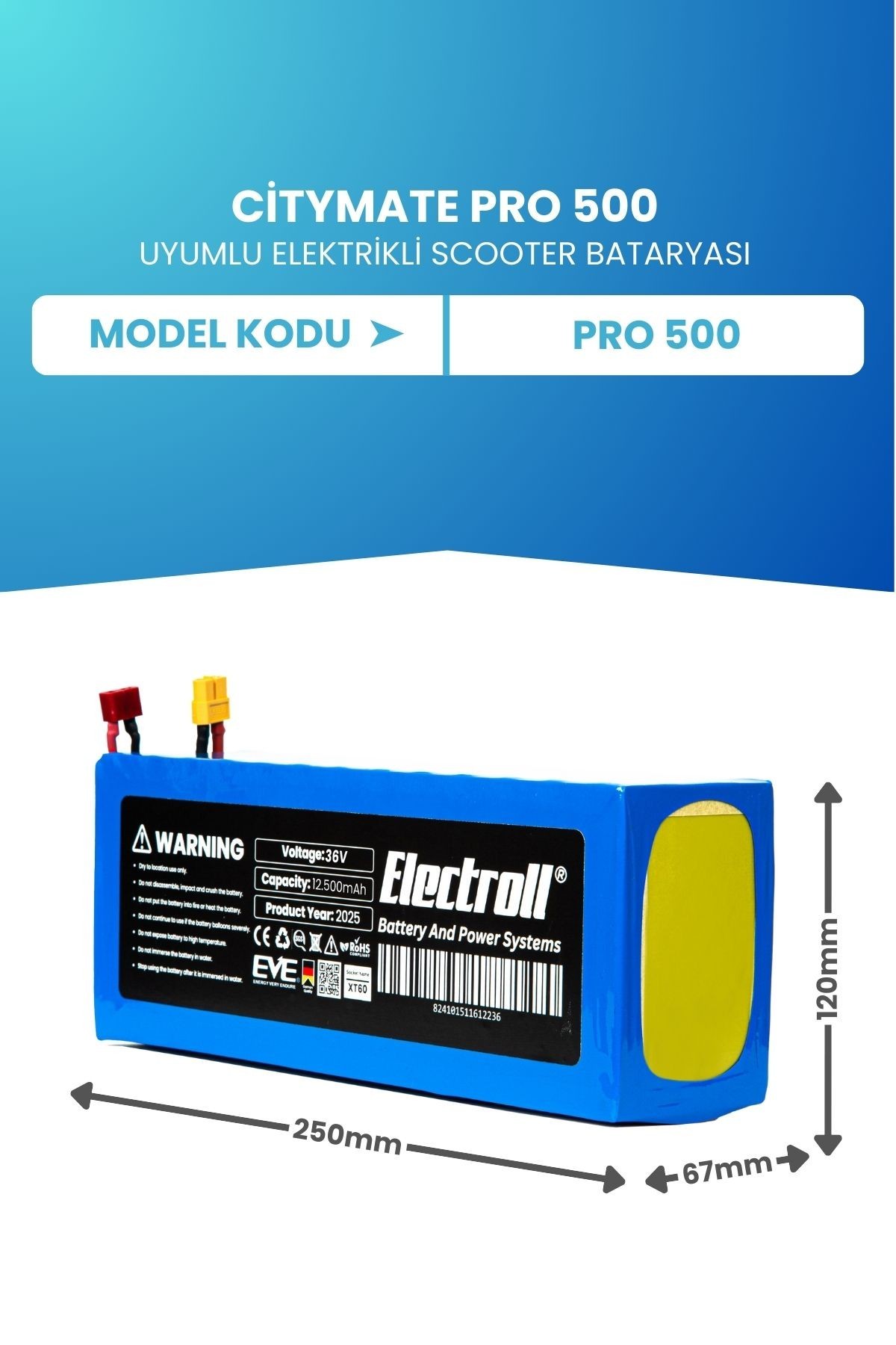 Citymate Pro 500 Batarya (ORJİNAL KAPASİTE) 36v 12.500mah Pil Elektrikli Scooter Bataryası Değişimi