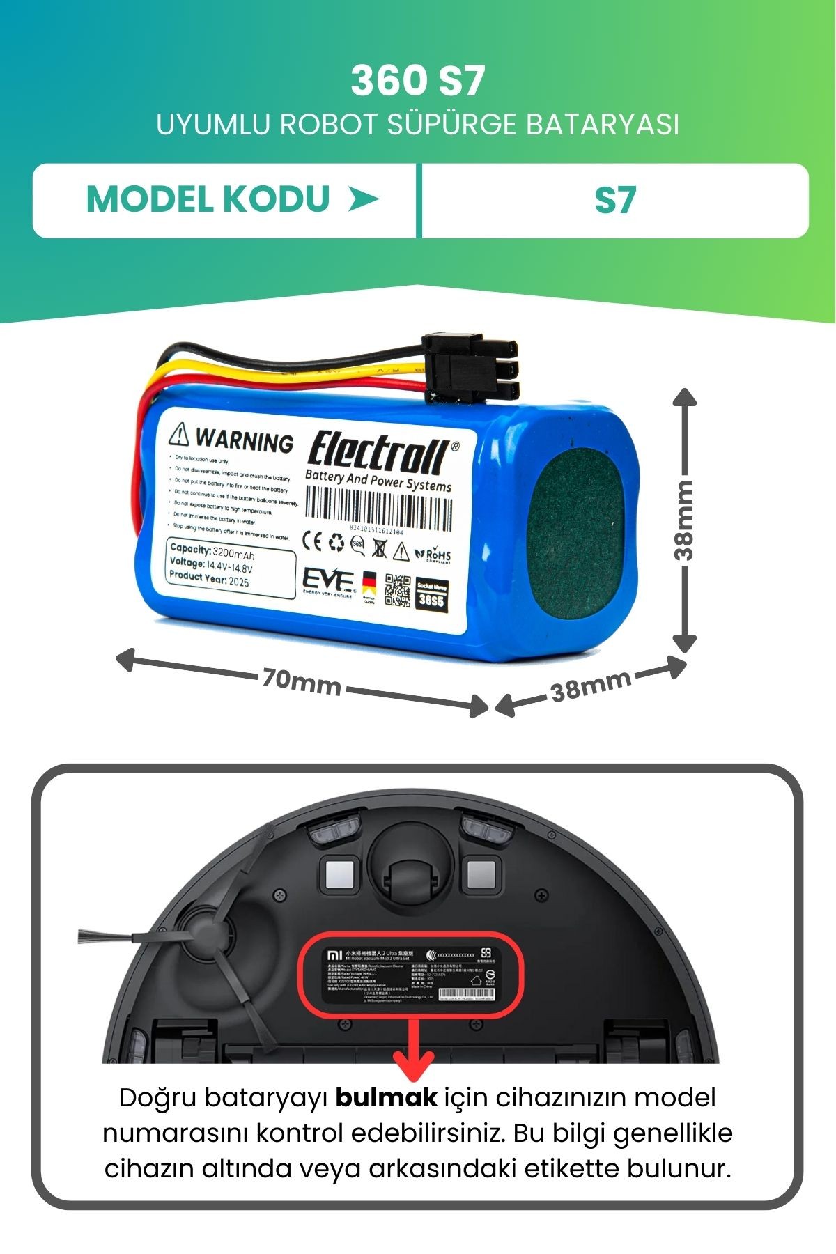 360 S7 Batarya (ULTRA YÜKSEK KAPASİTE) 3200mah Pil Akıllı Robot Süpürge Batarya Değişimi