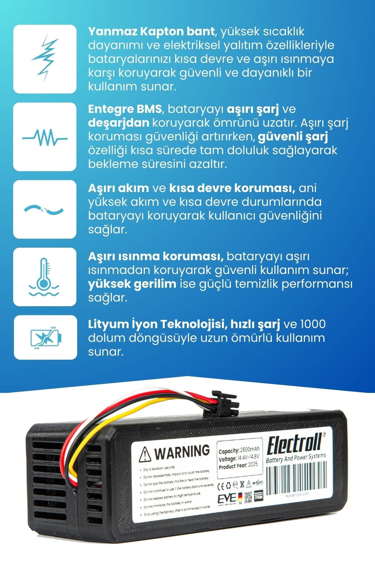 Samsung VR3MB77312K Uyumlu Batarya (ORJİNAL KAPASİTE) 5200mah Pil Robot Süpürge Bataryası Değişimi
