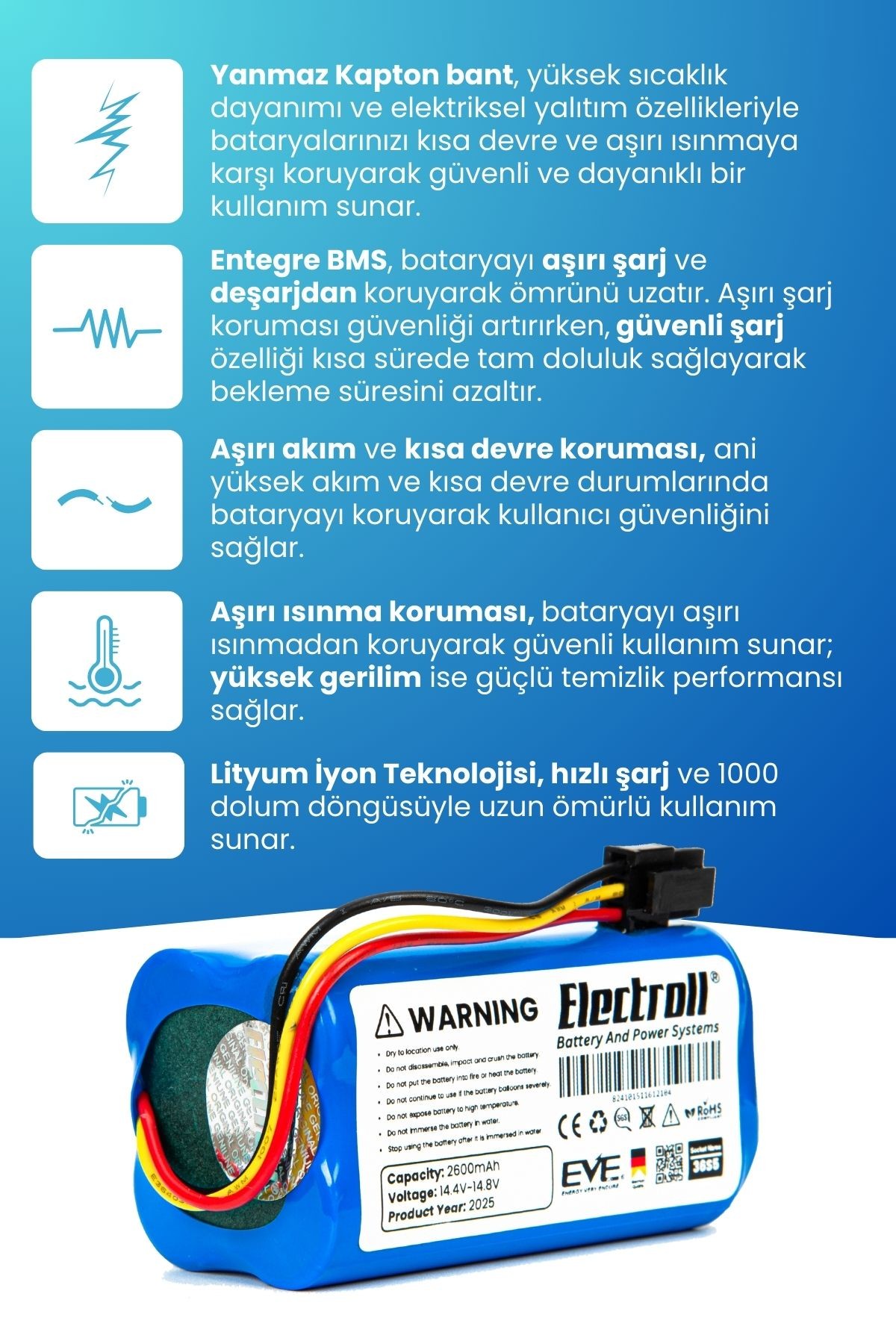 360 S7 Batarya (ORJİNAL KAPASİTE) 2600mah Pil Akıllı Robot Süpürge Batarya Değişimi