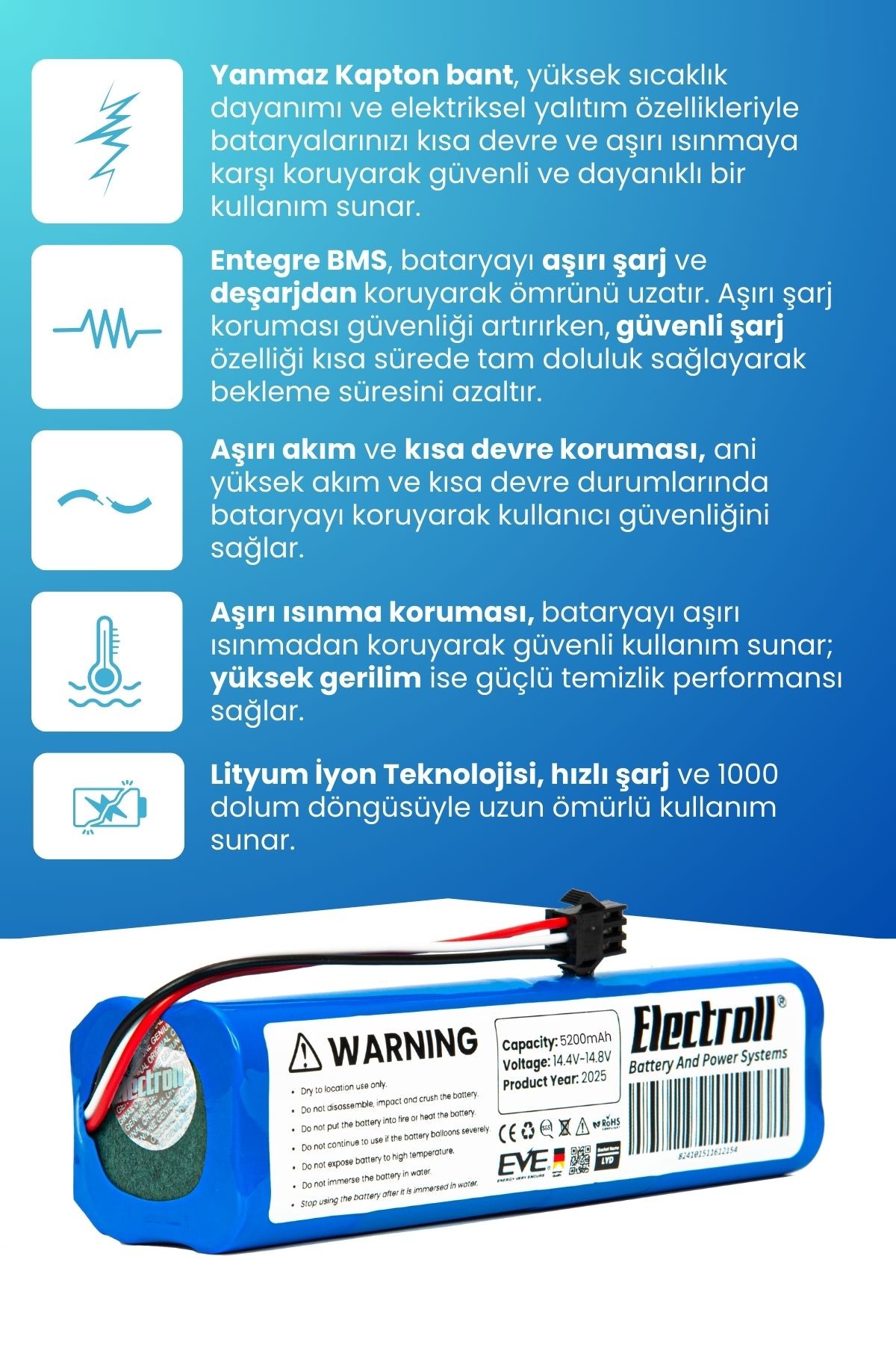 Lydsto R1 Uyumlu Batarya (ORJİNAL KAPASİTE) 5200mah Pil Akıllı Robot Süpürge Bataryası Değişimi