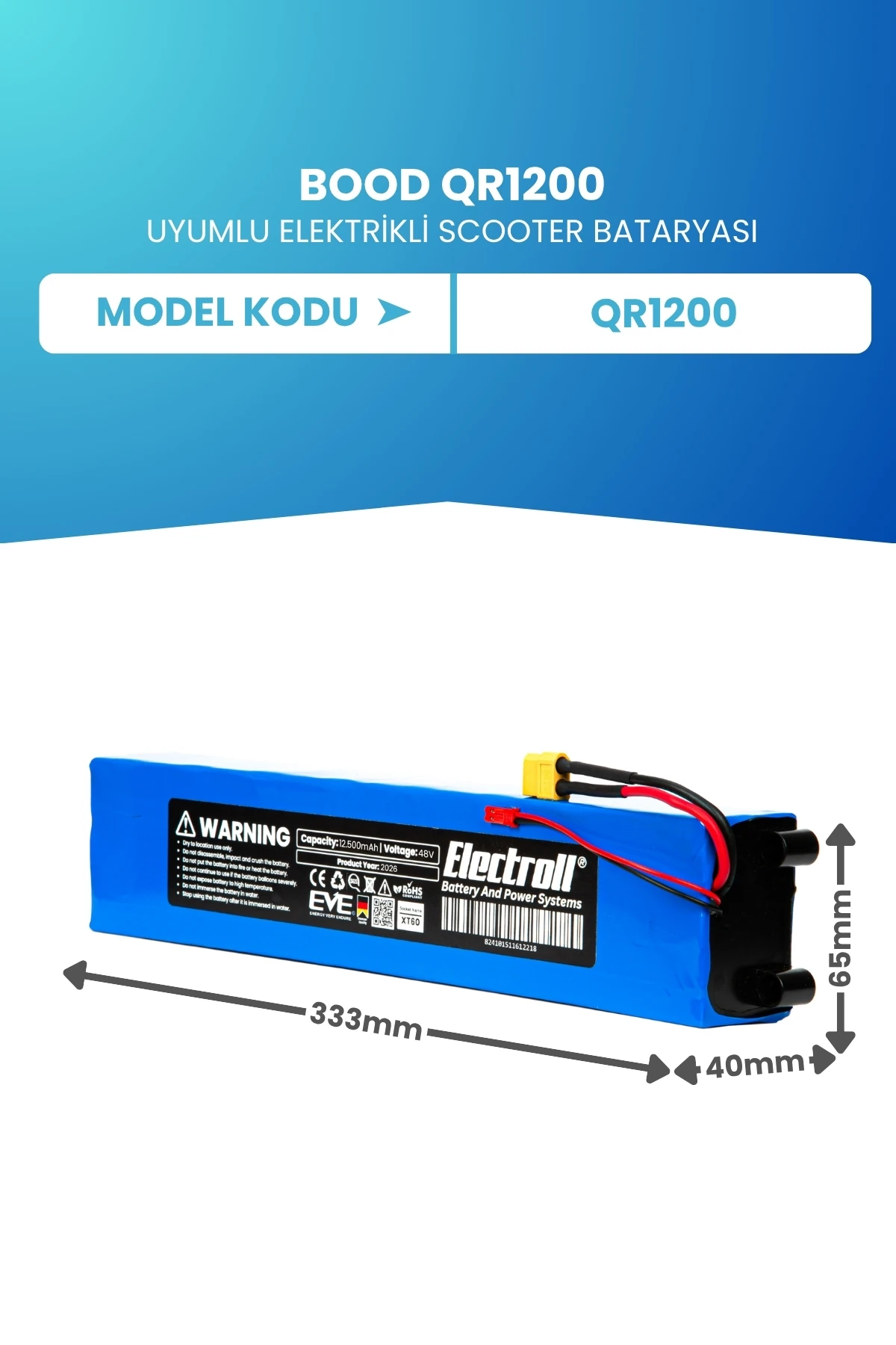 Bood Kickscooter QR1200 Elektrikli Scooter Batarya 48V 12.500Mah