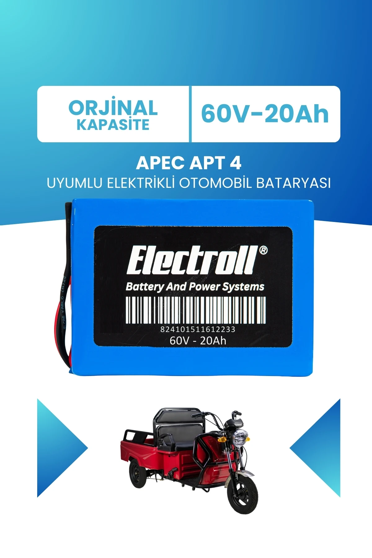 Apec APT 4 Uyumlu Batarya (Standart Kapasite) LiFePO4 60V 20Ah Elektrikli Otomobil Bataryası