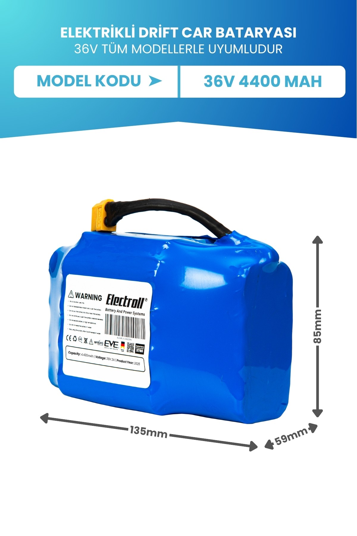 Drift Car Bataryası 36v 4.400mah (STANDART KAPASİTE) Güçlendirilmiş Batarya