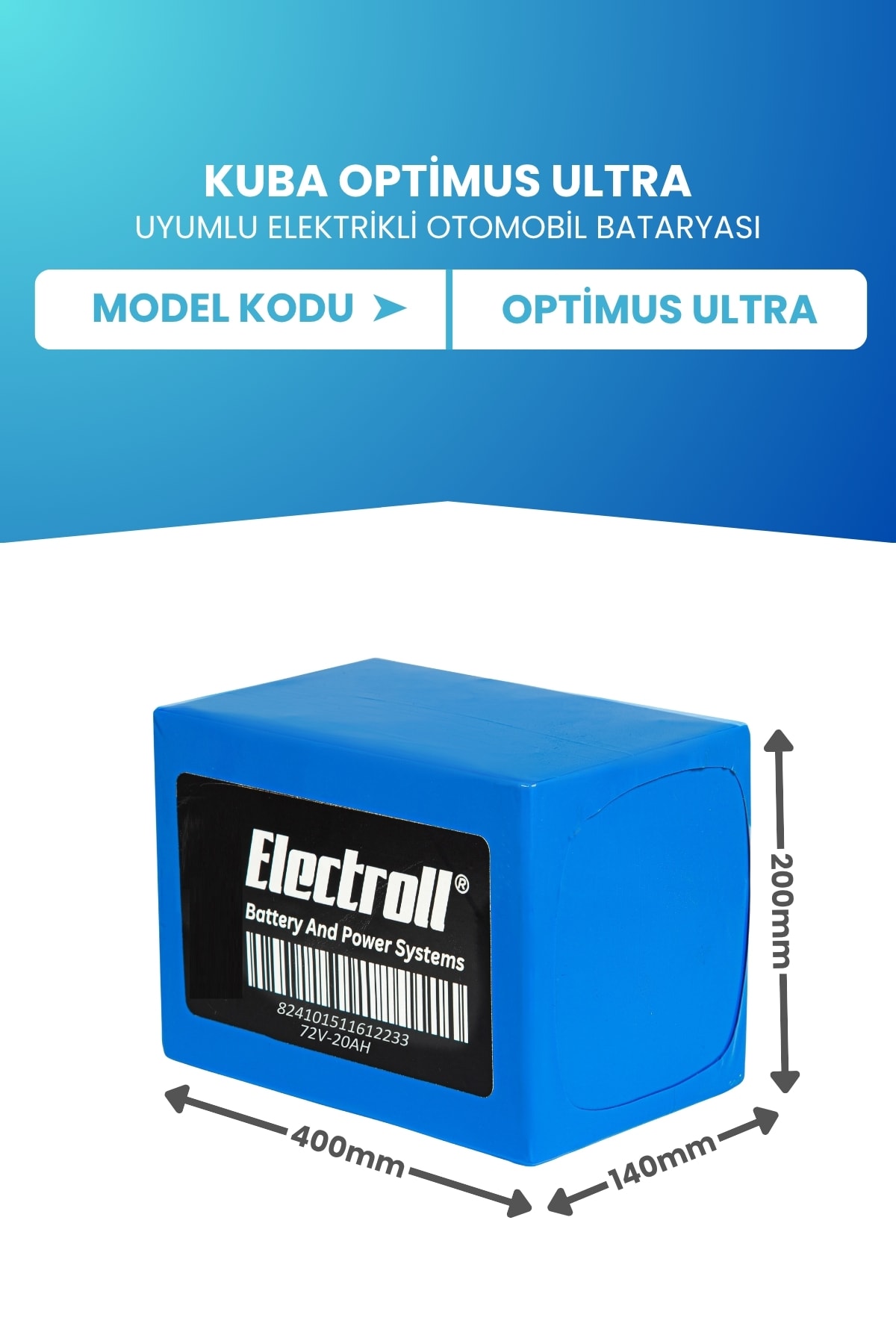 Kuba Optimus Ultra Uyumlu Batarya (Standart Kapasite) LiFePO4 72V 20Ah Elektrikli Otomobil Bataryası