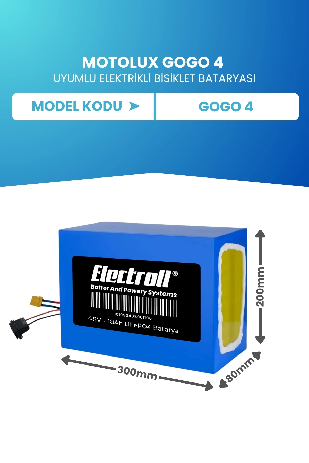 Motolux Gogo 4 48v 18 Ah LiFePO4 Batarya Uzun Ömürlü | Electroll