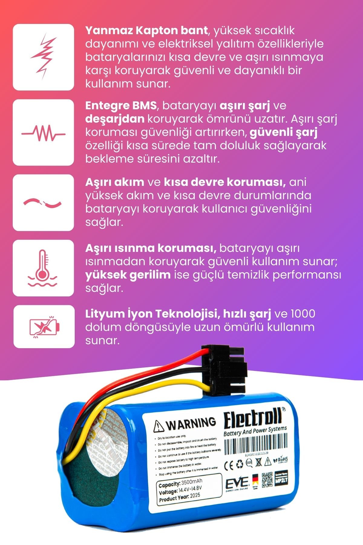 Xiaomi Mop 2 Lite Uyumlu Batarya (MAKSİMUM KAPASİTE) 3500mah Pil Robot Süpürge Bataryası BHR5217EU