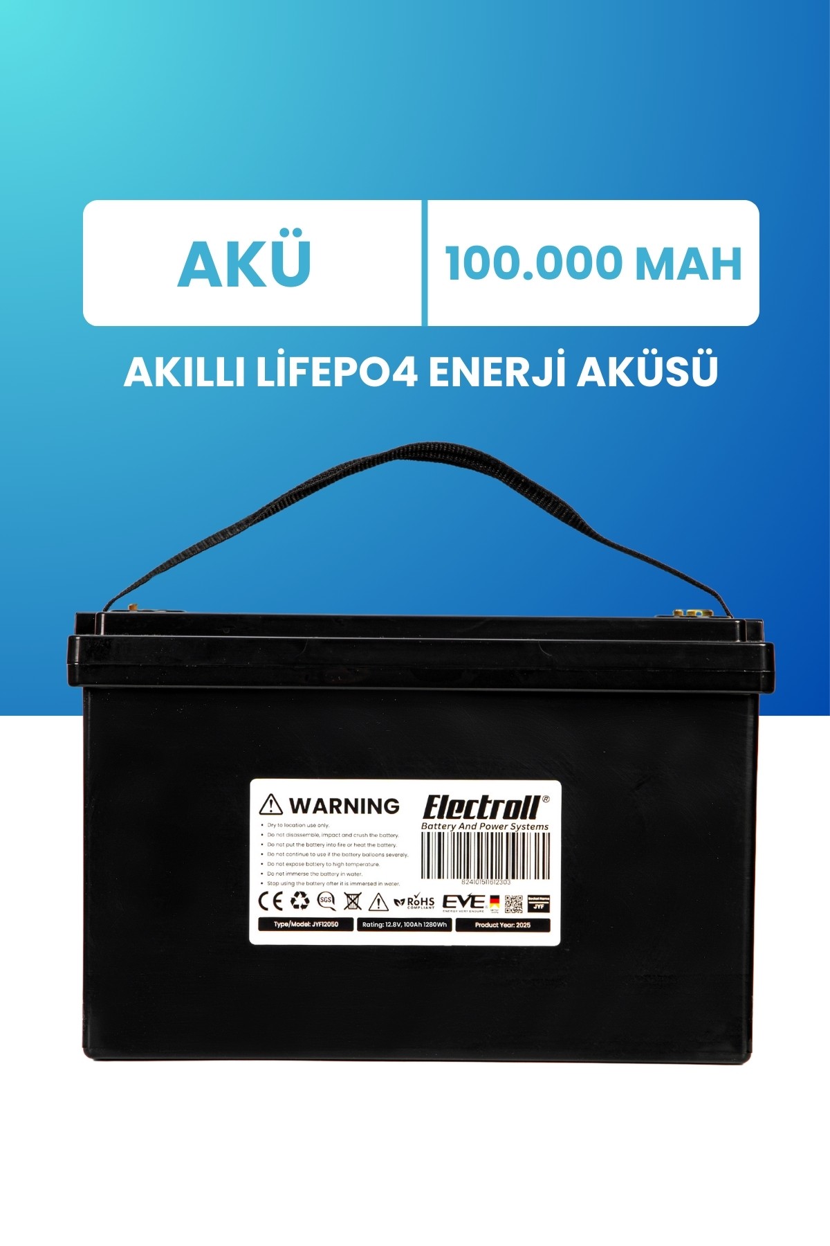 12.8V 100Ah Akıllı LiFePO4 Enerji Aküsü – Gelişmiş BMS'li, Uzun Ömürlü, Yüksek Güvenlikli Güç Deposu