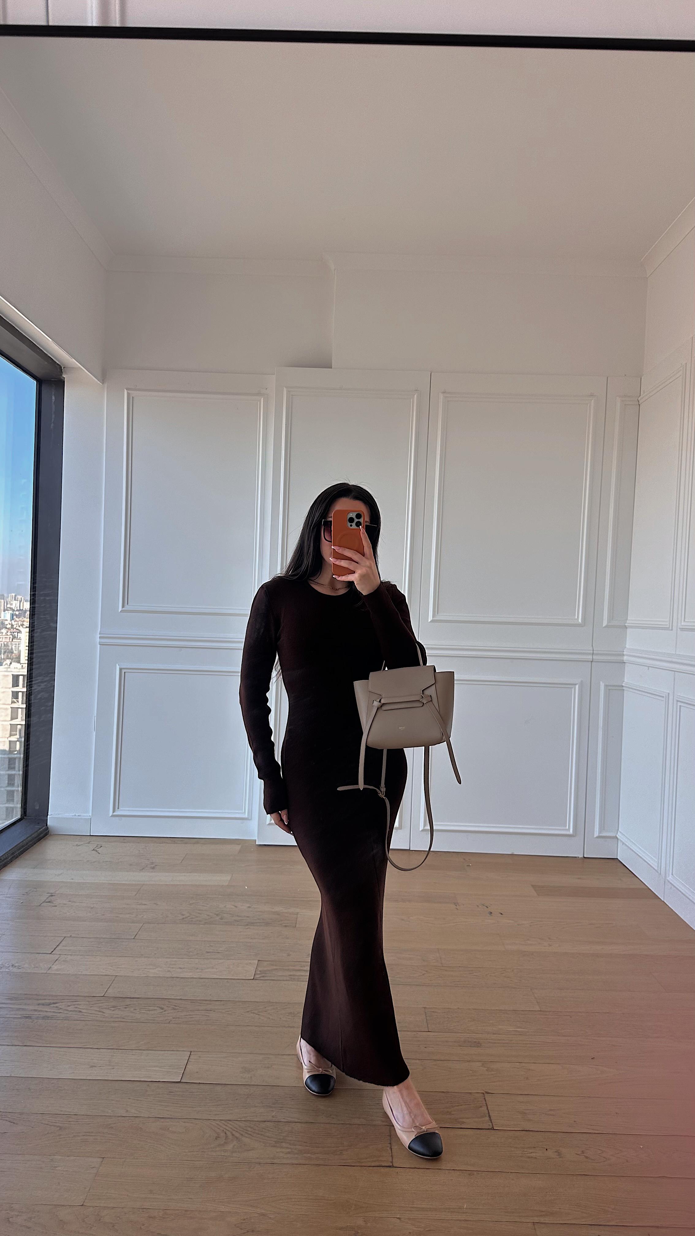 Premium Acı Kahve Triko Elbise
