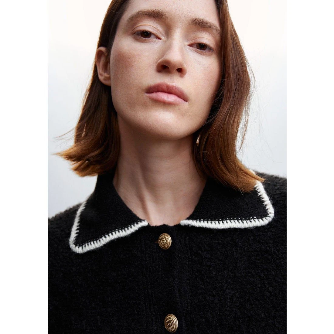 Orj Marka Mng Nakış Detaylı Gold Düğmeli Hırka - Siyah