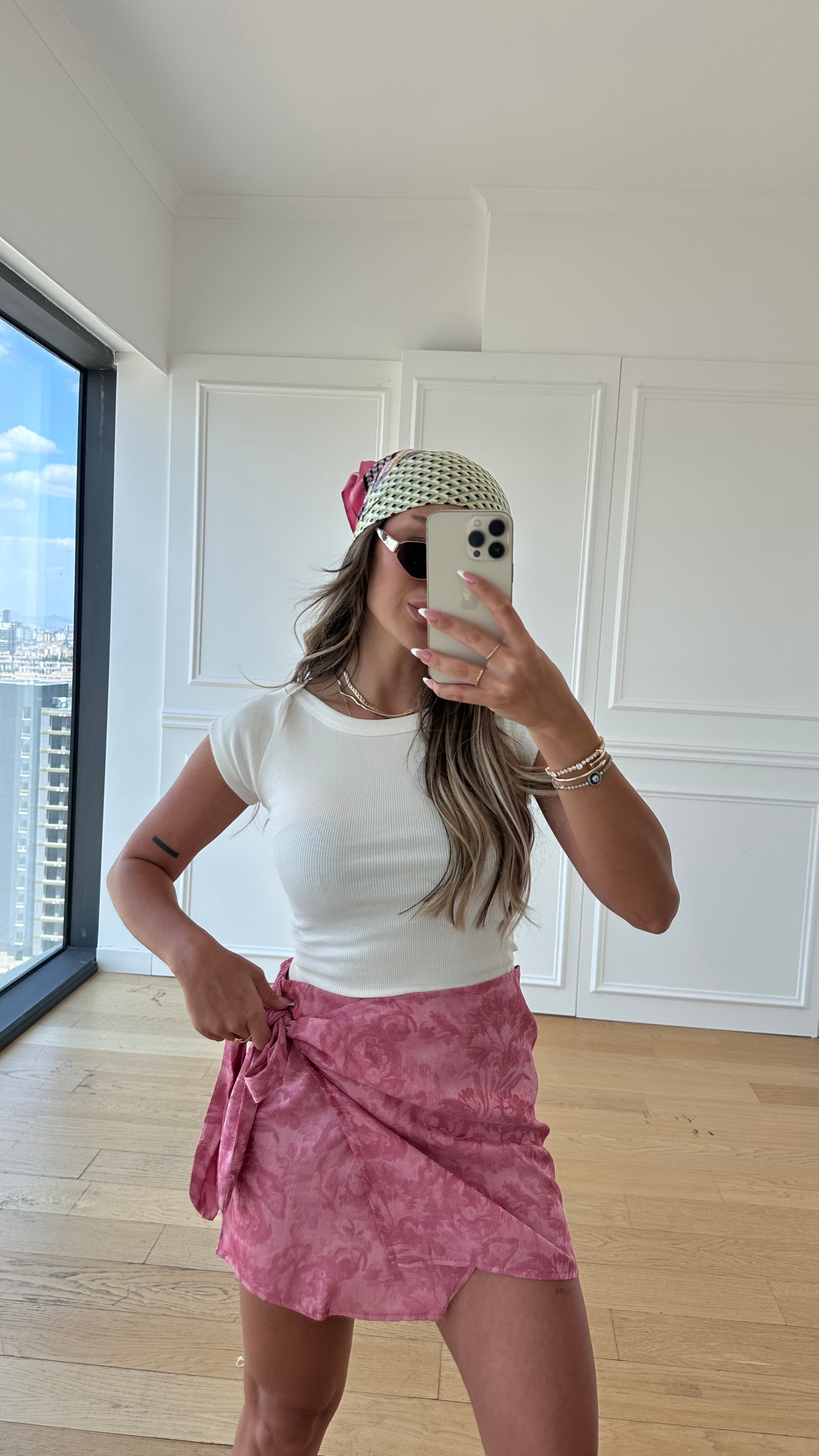 Elora Pembe Mini Anvelop Bağlamalı Etek