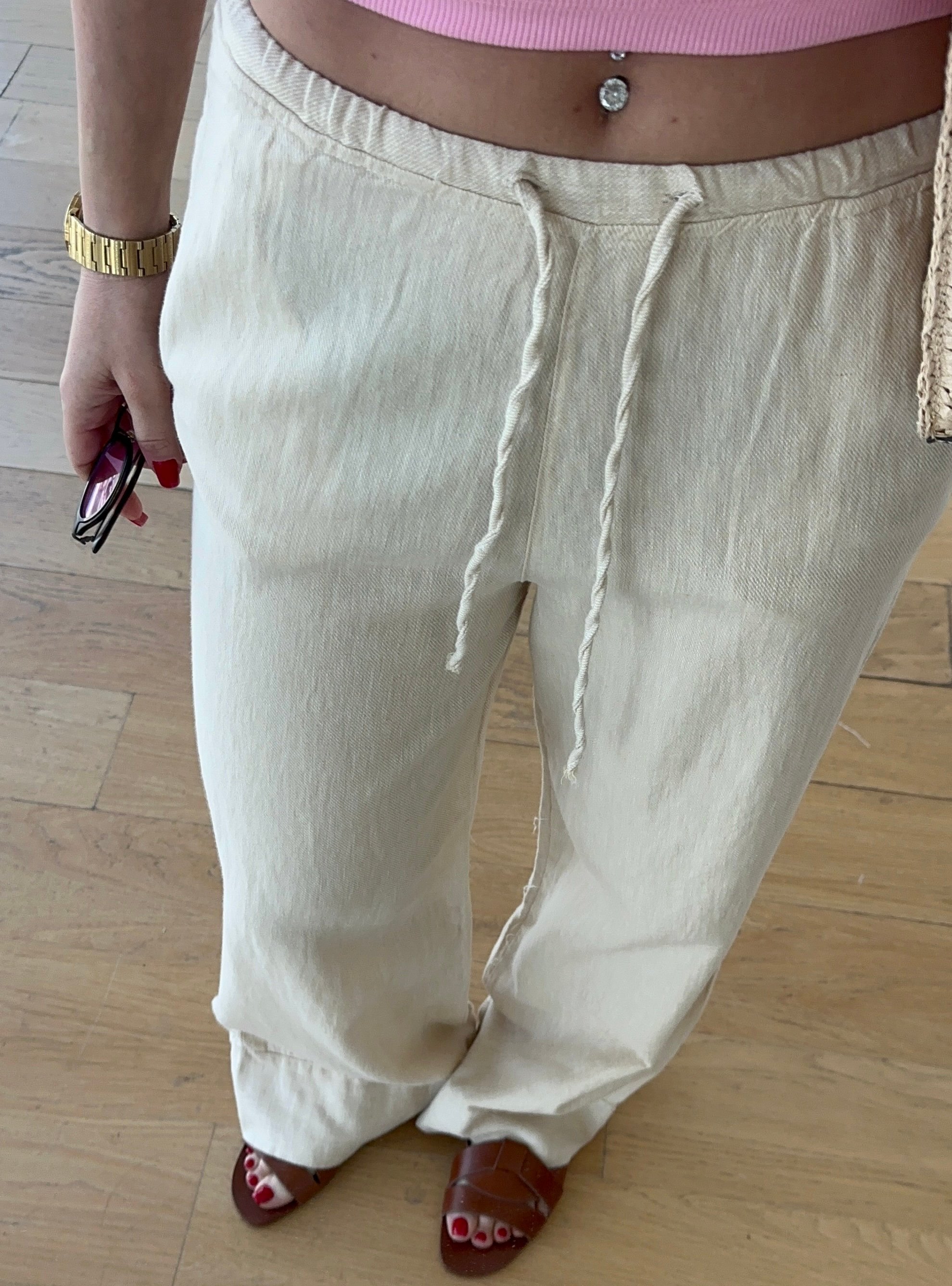 Premium Beli Bağcıklı Keten Pantolon