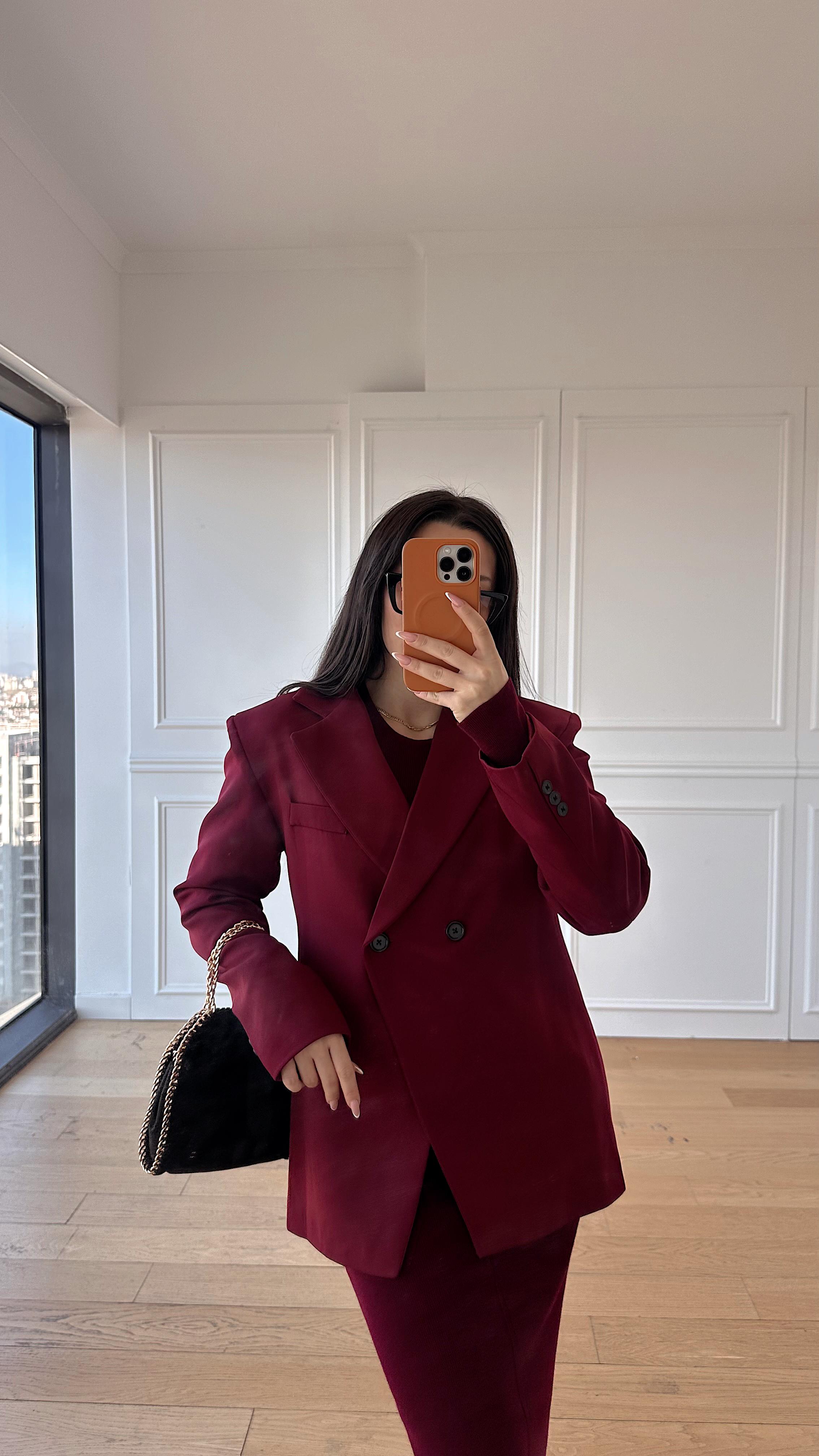 Vatkalı Henna Bordo Ceket