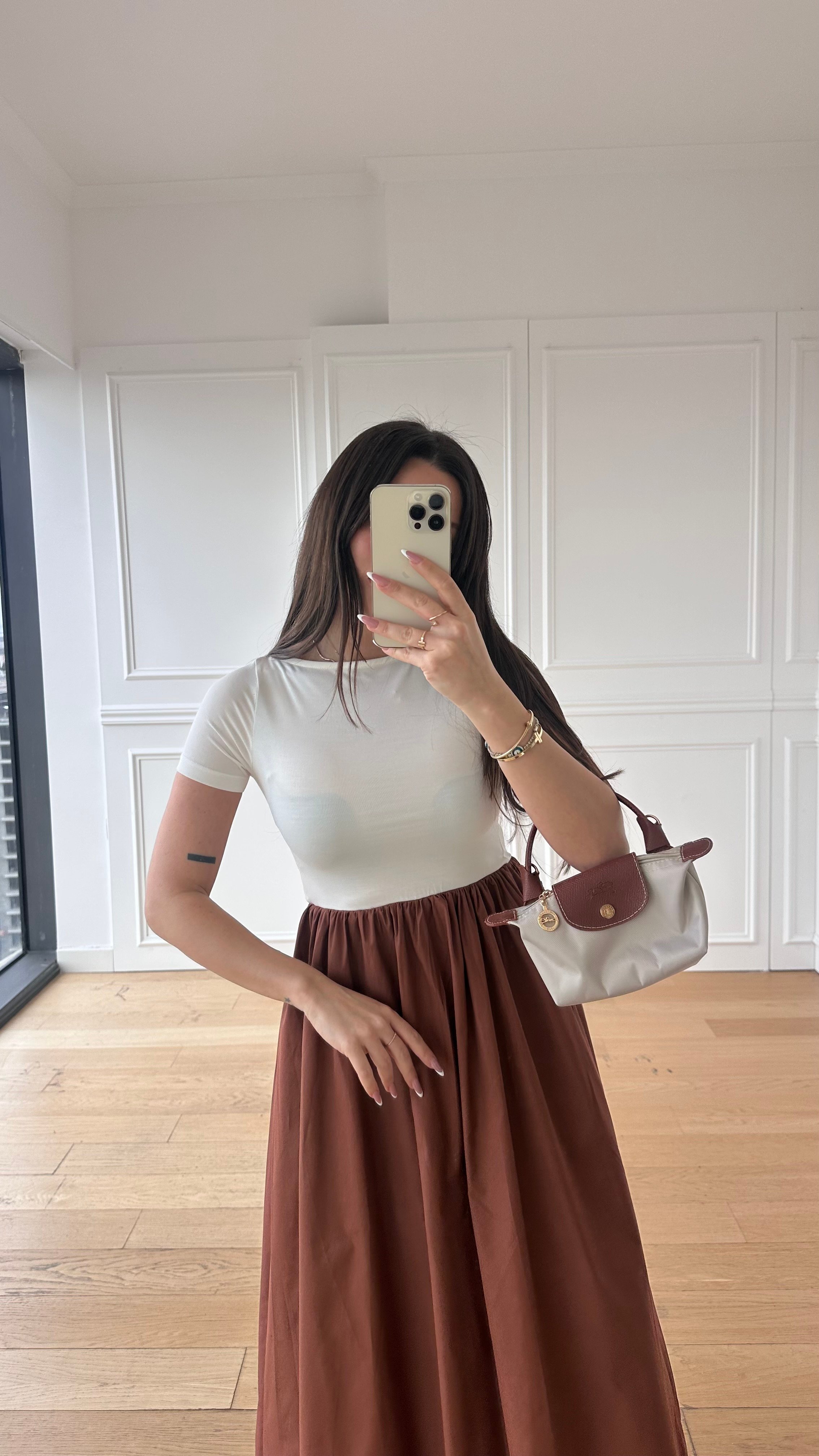 Chloe Kısa Kollu Beyaz-Kiremit Elbise