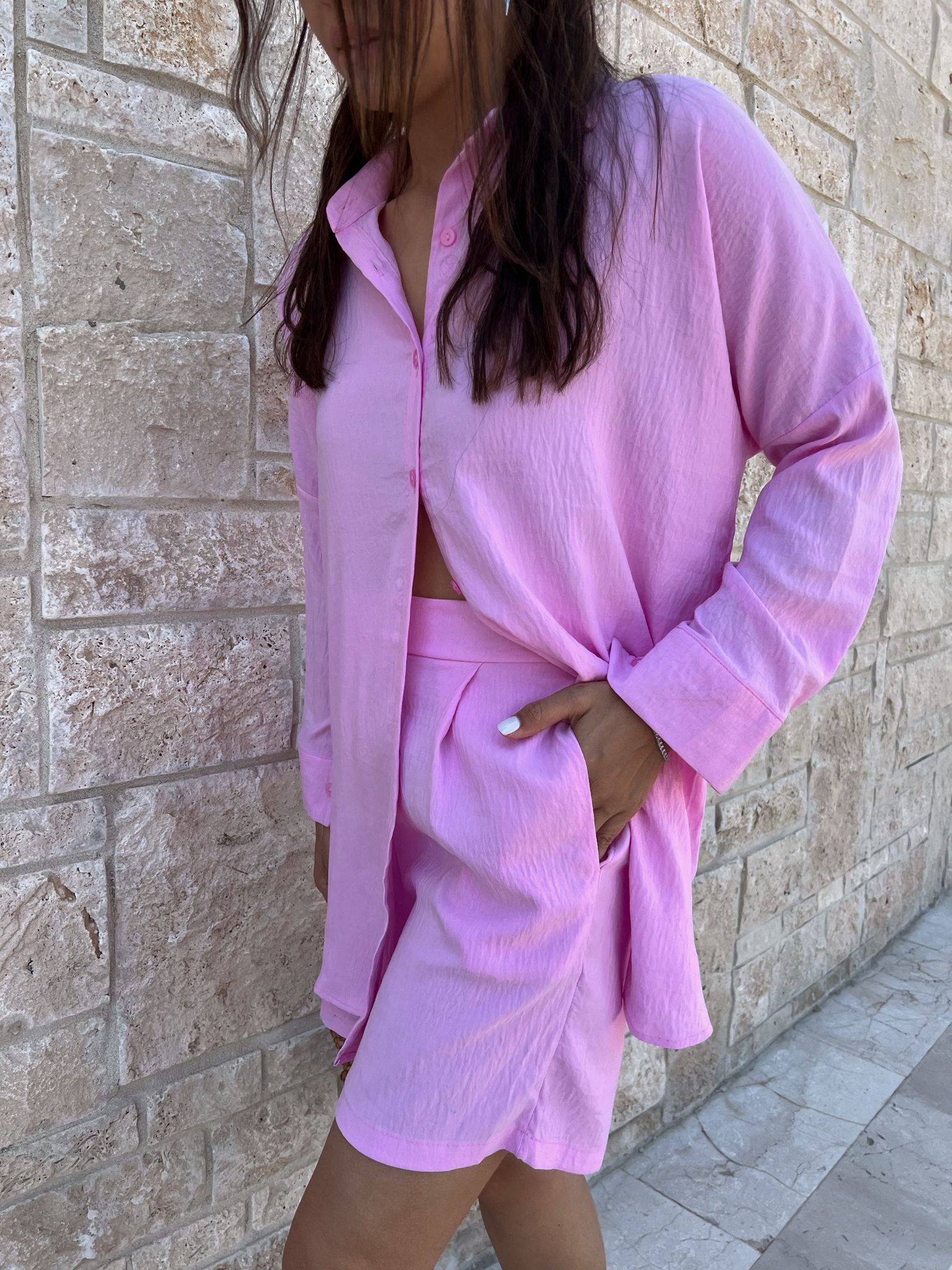 Zr Model Gömlek Şort Takım - Pembe 