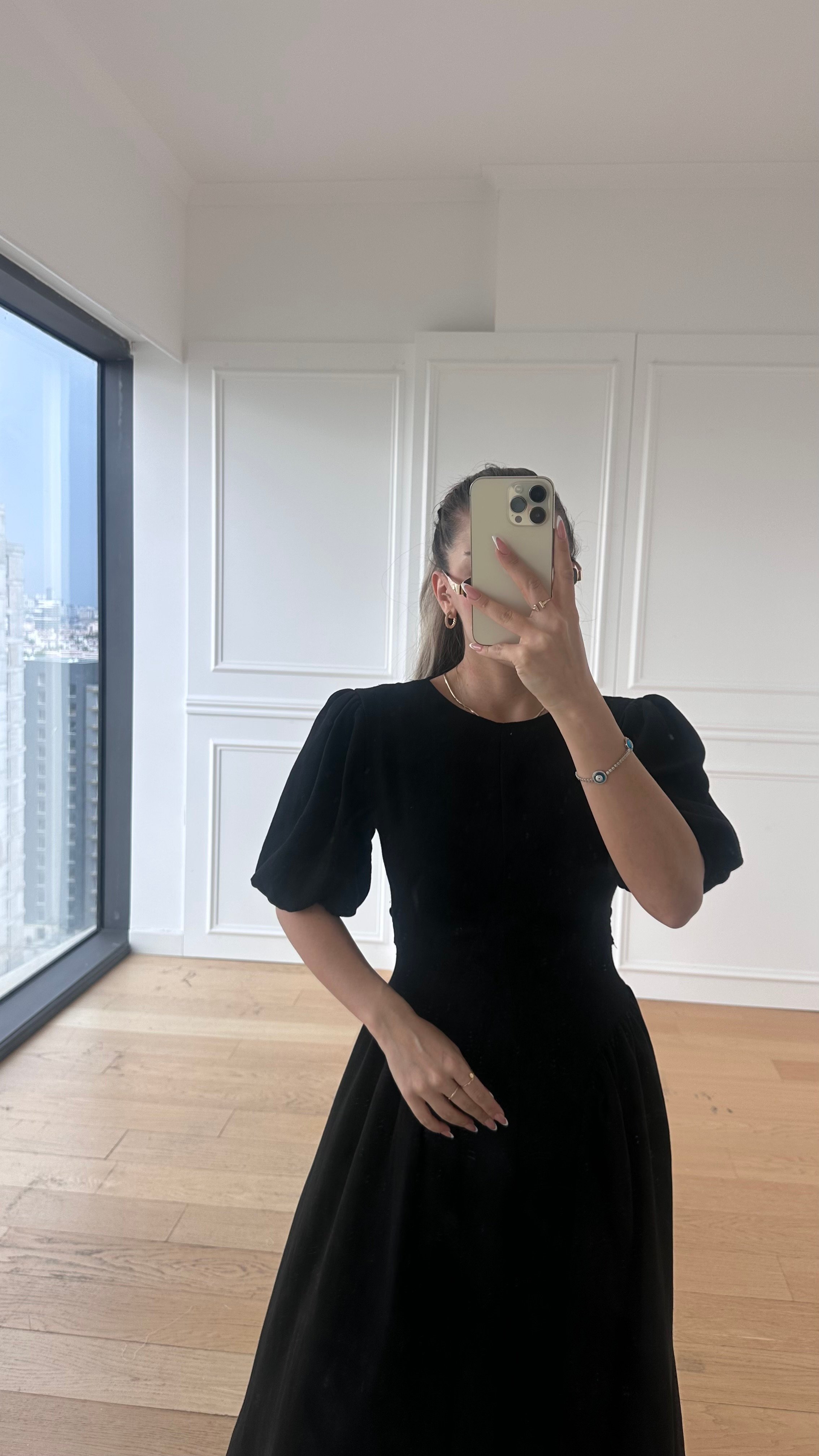 Emily Siyah Premium Keten Elbise