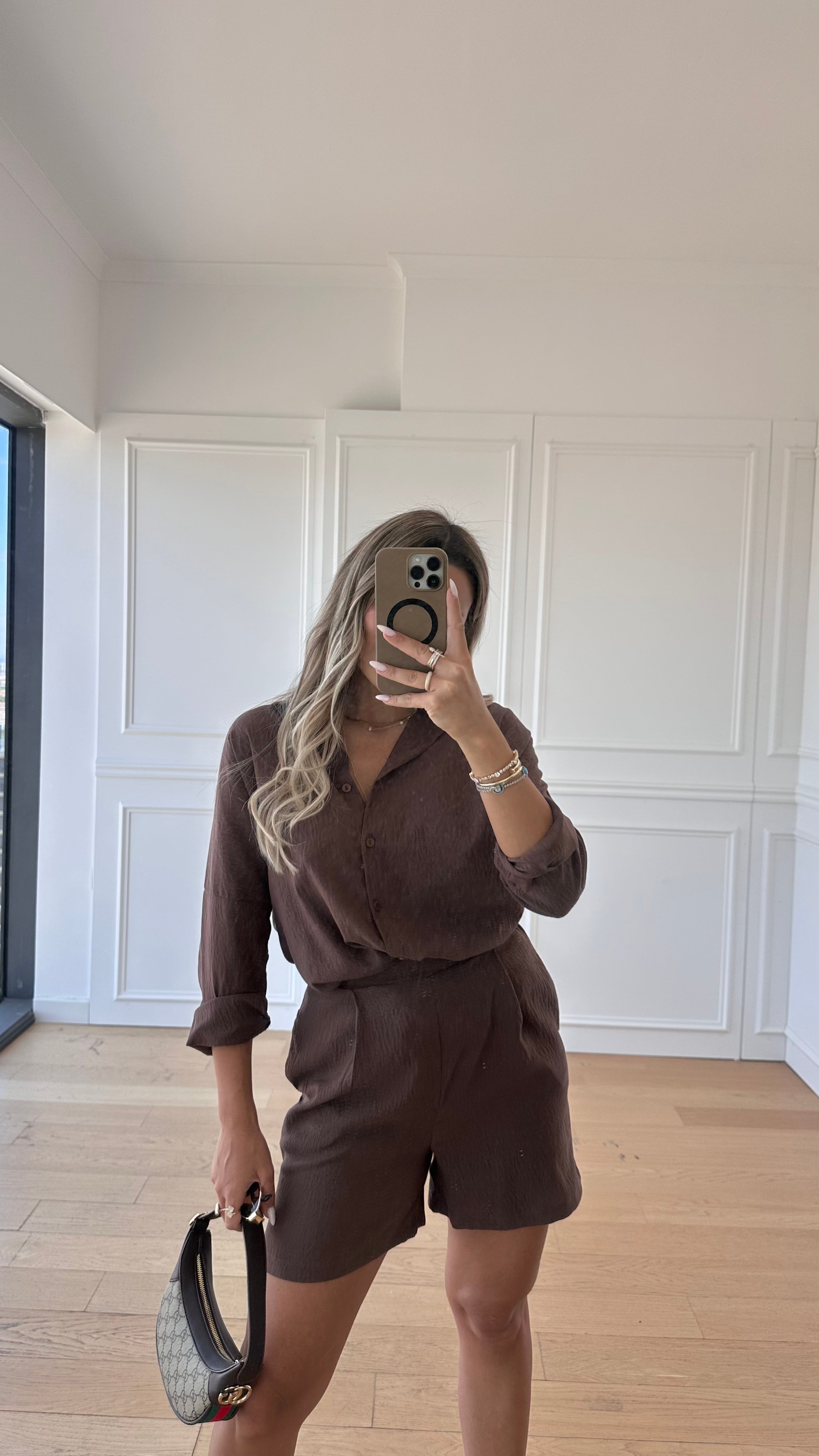 Zr Model Gömlek Şort Takım - Kahverengi