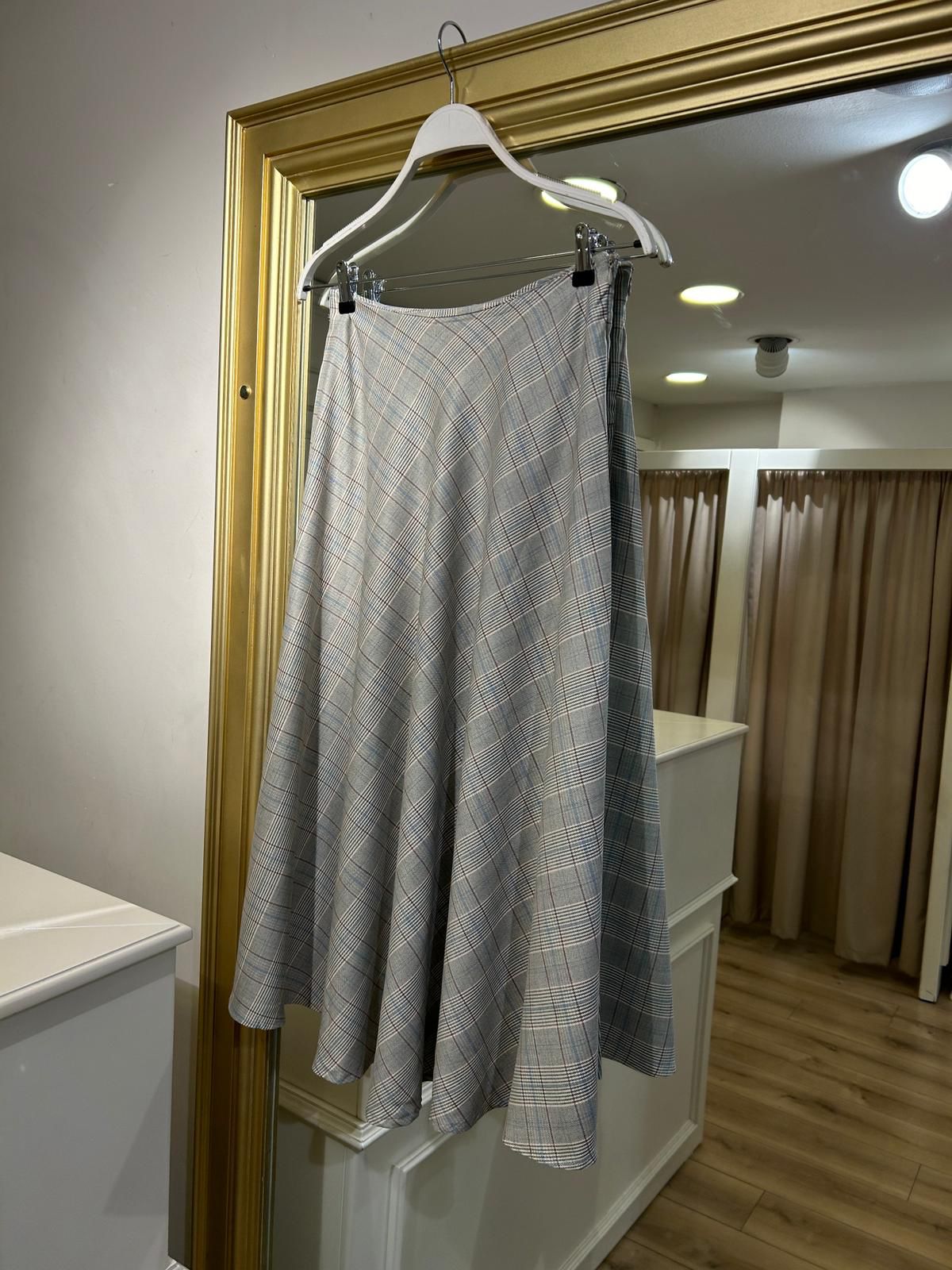 Ekose Desen Midi Etek