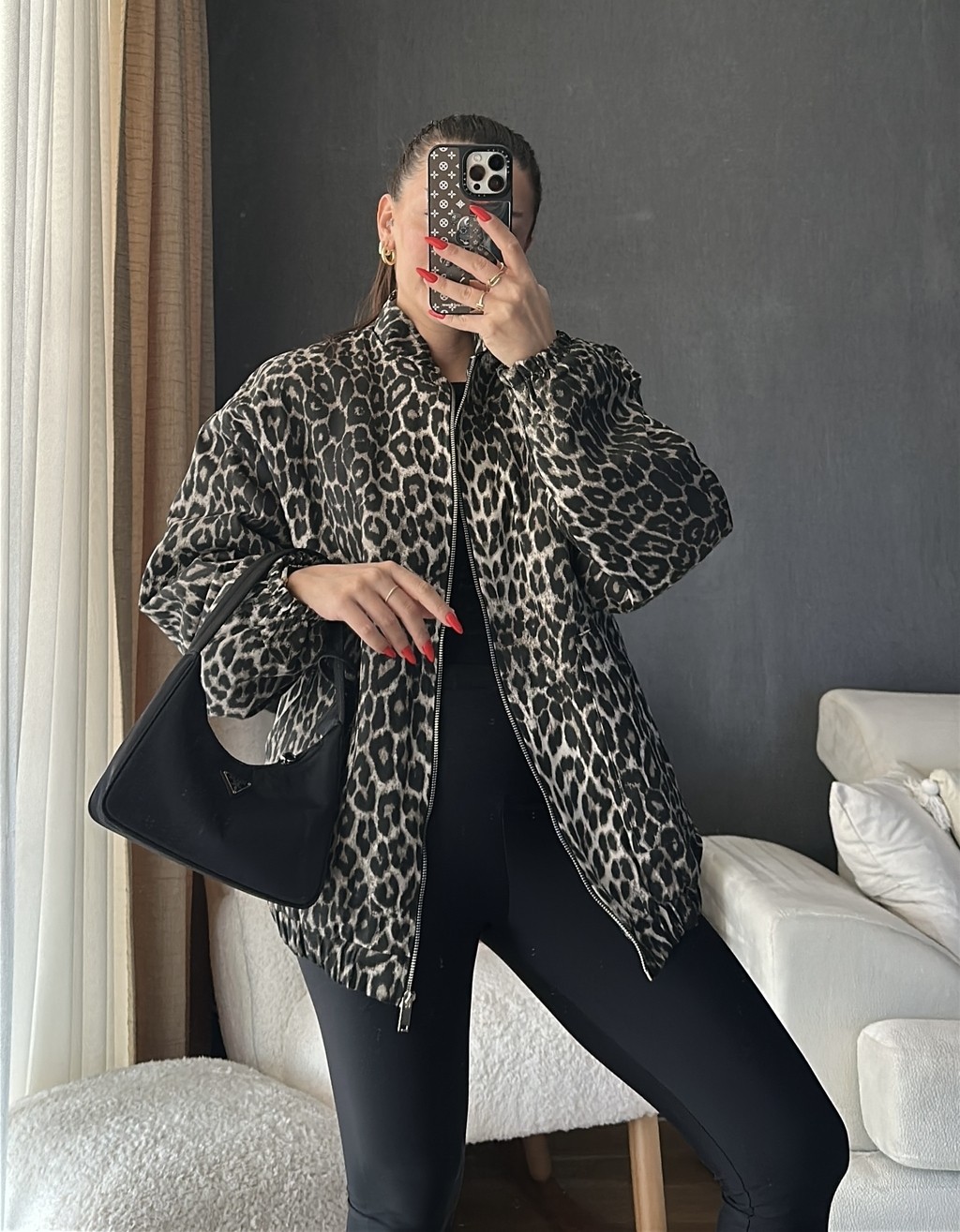 Leopar Desenli Oversize Ceket