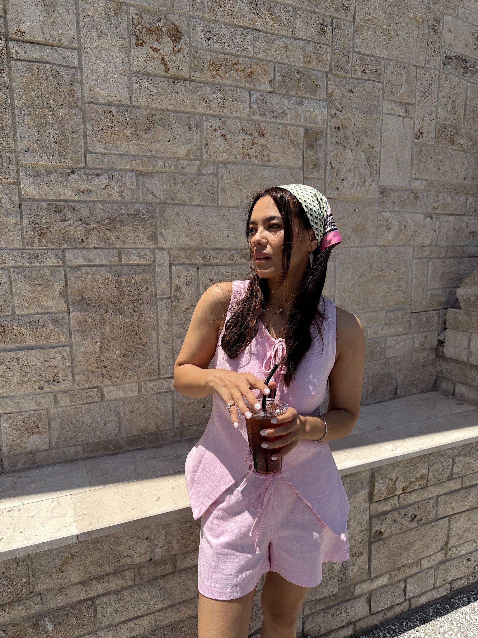 Aria Keten Şortlu Takım - Pembe