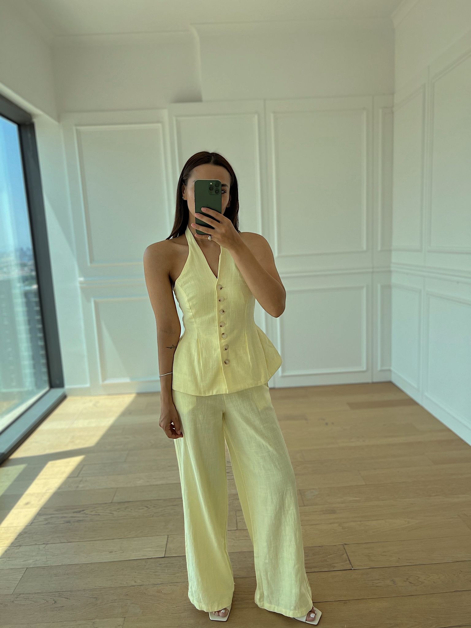 Lisa Yelekli Keten Takım - Sarı 