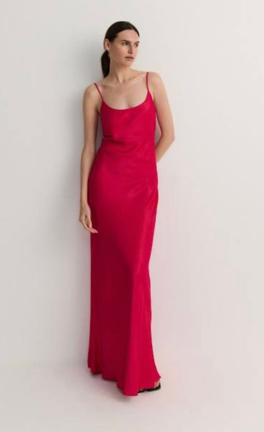 Flower Pembe İp Askılı Saten Elbise