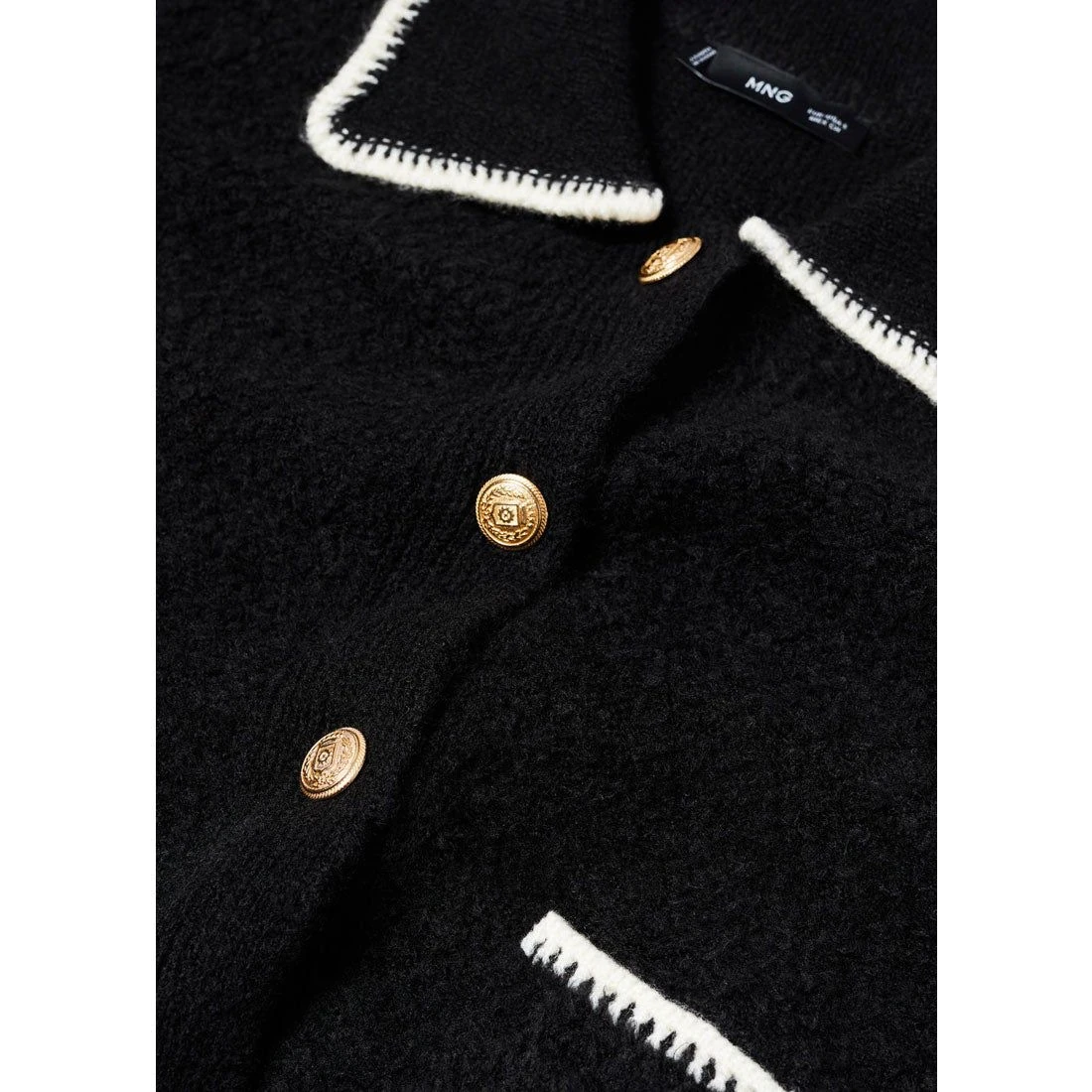 Orj Marka Mng Nakış Detaylı Gold Düğmeli Hırka - Siyah
