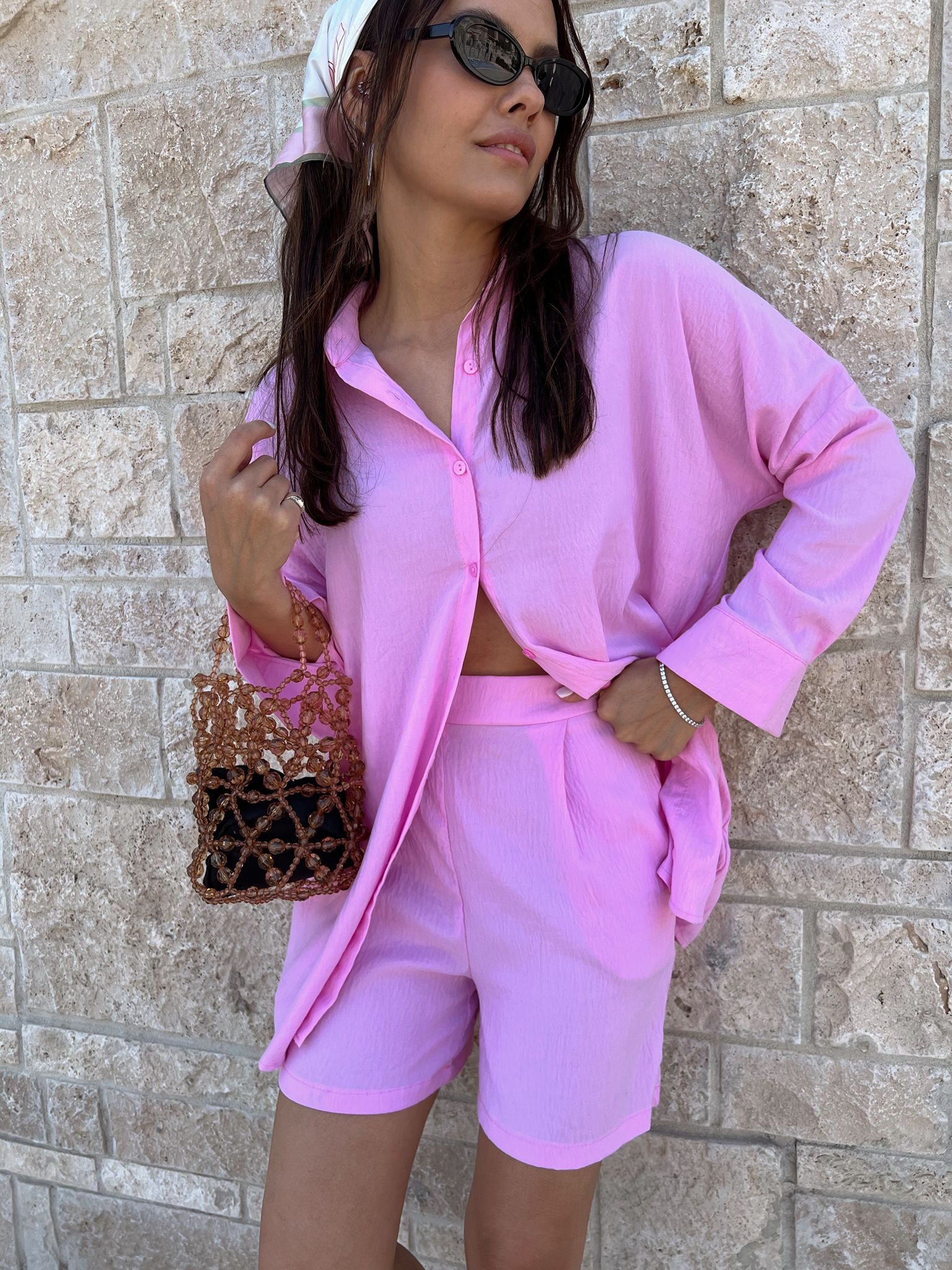Zr Model Gömlek Şort Takım - Pembe 