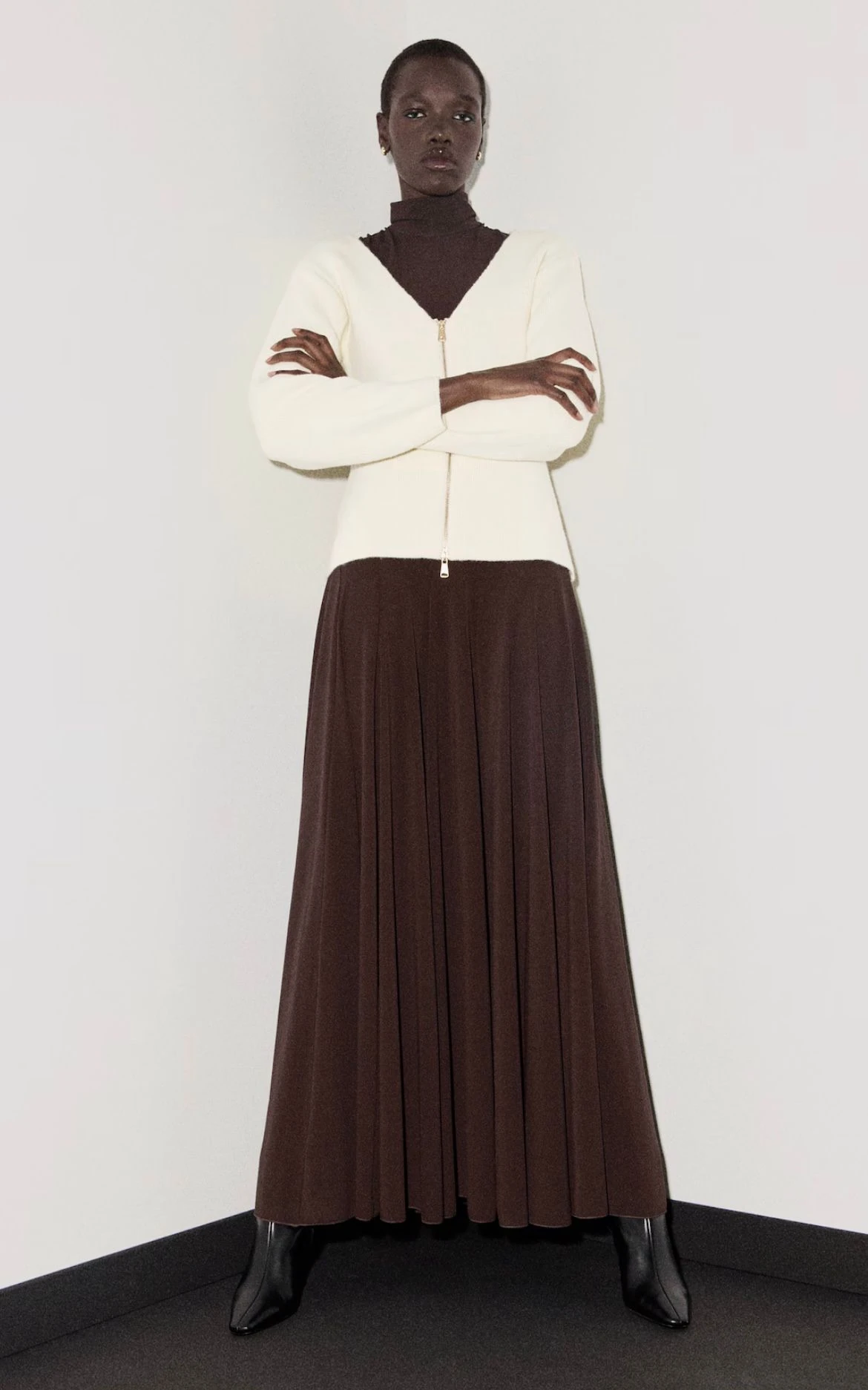 Orj Marka Mng Fermuarlı Ekru Triko Hırka