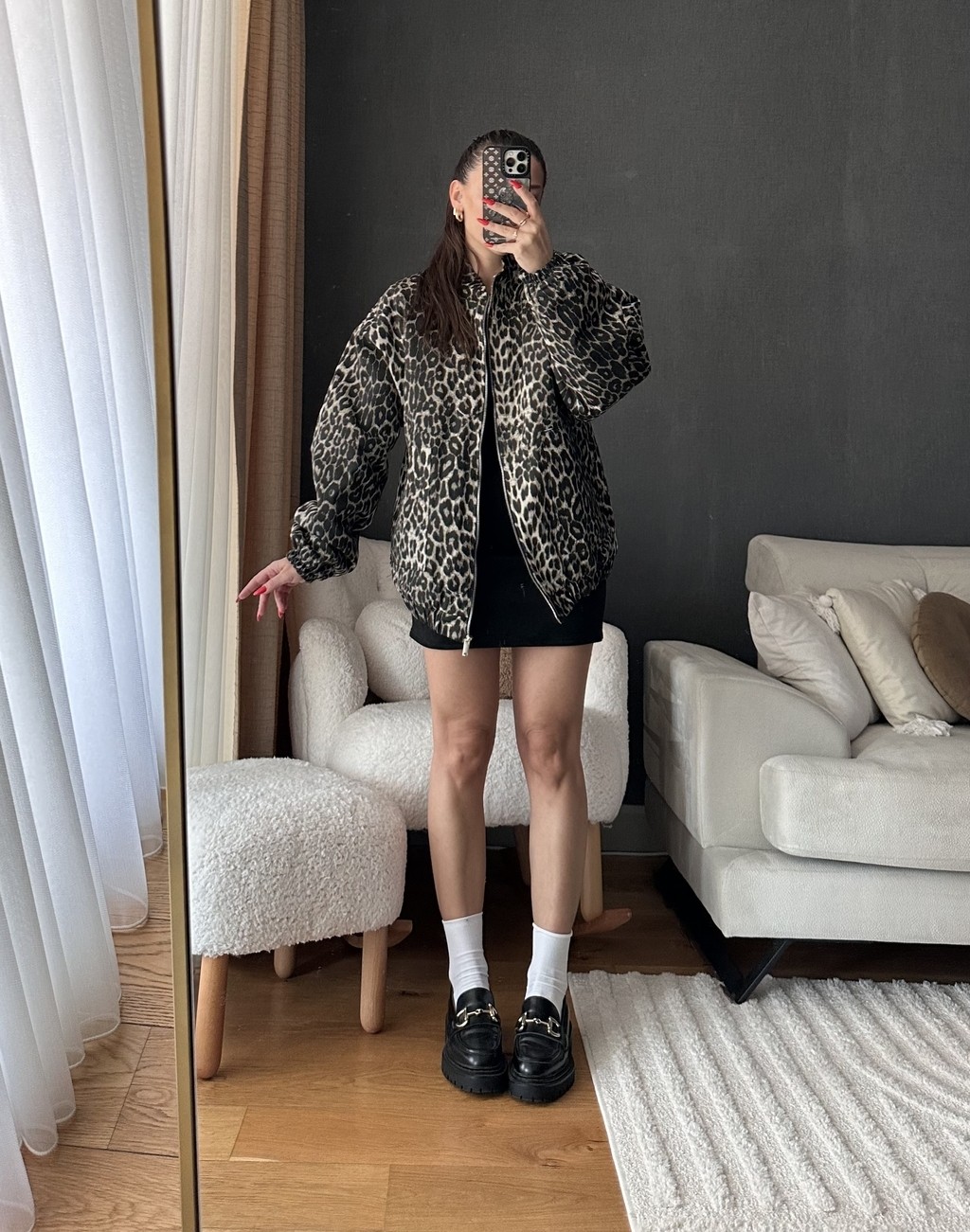 Leopar Desenli Oversize Ceket