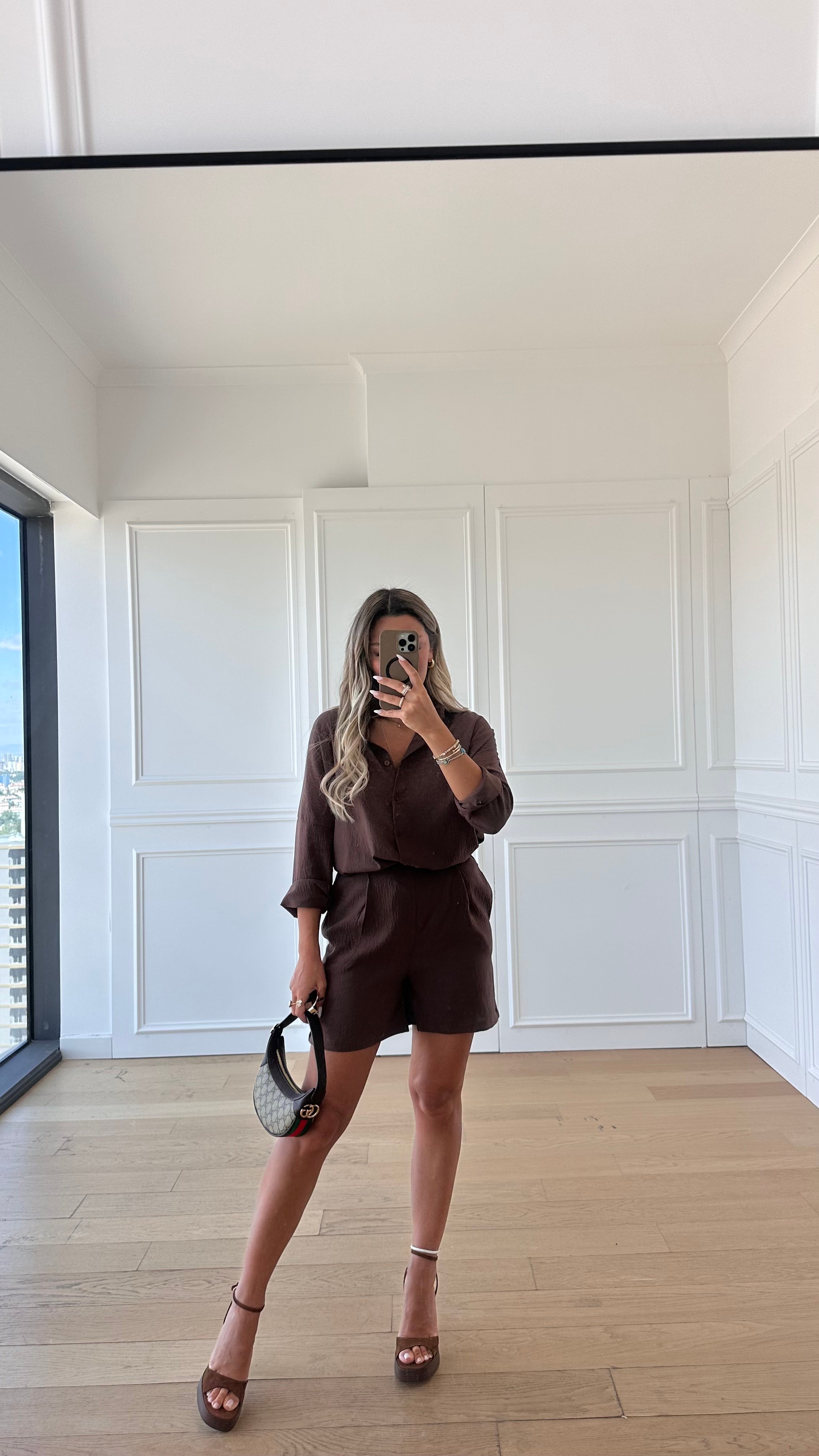 Zr Model Gömlek Şort Takım - Kahverengi