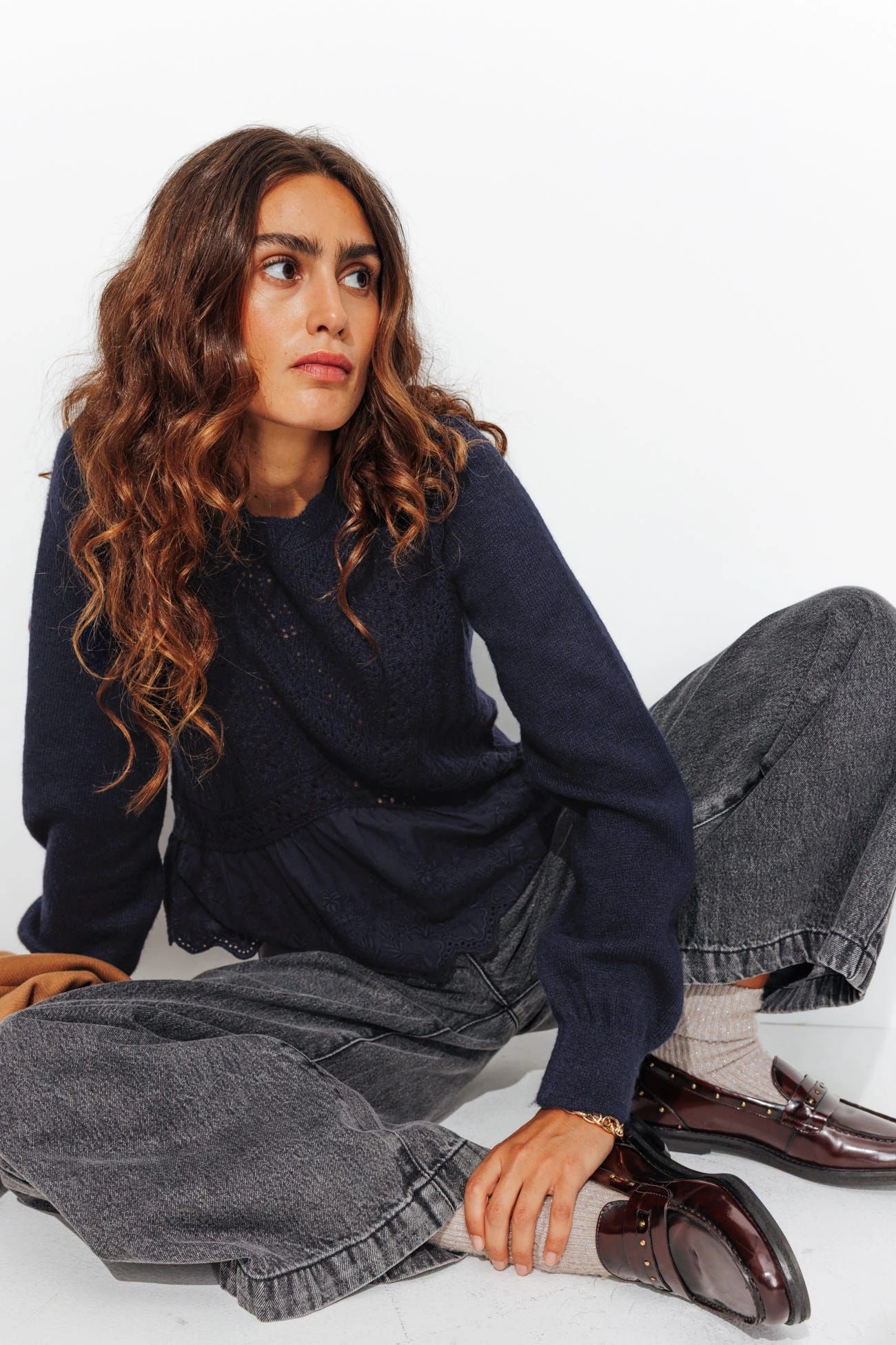 Orj Marka Güpürlü Lacivert Bluz