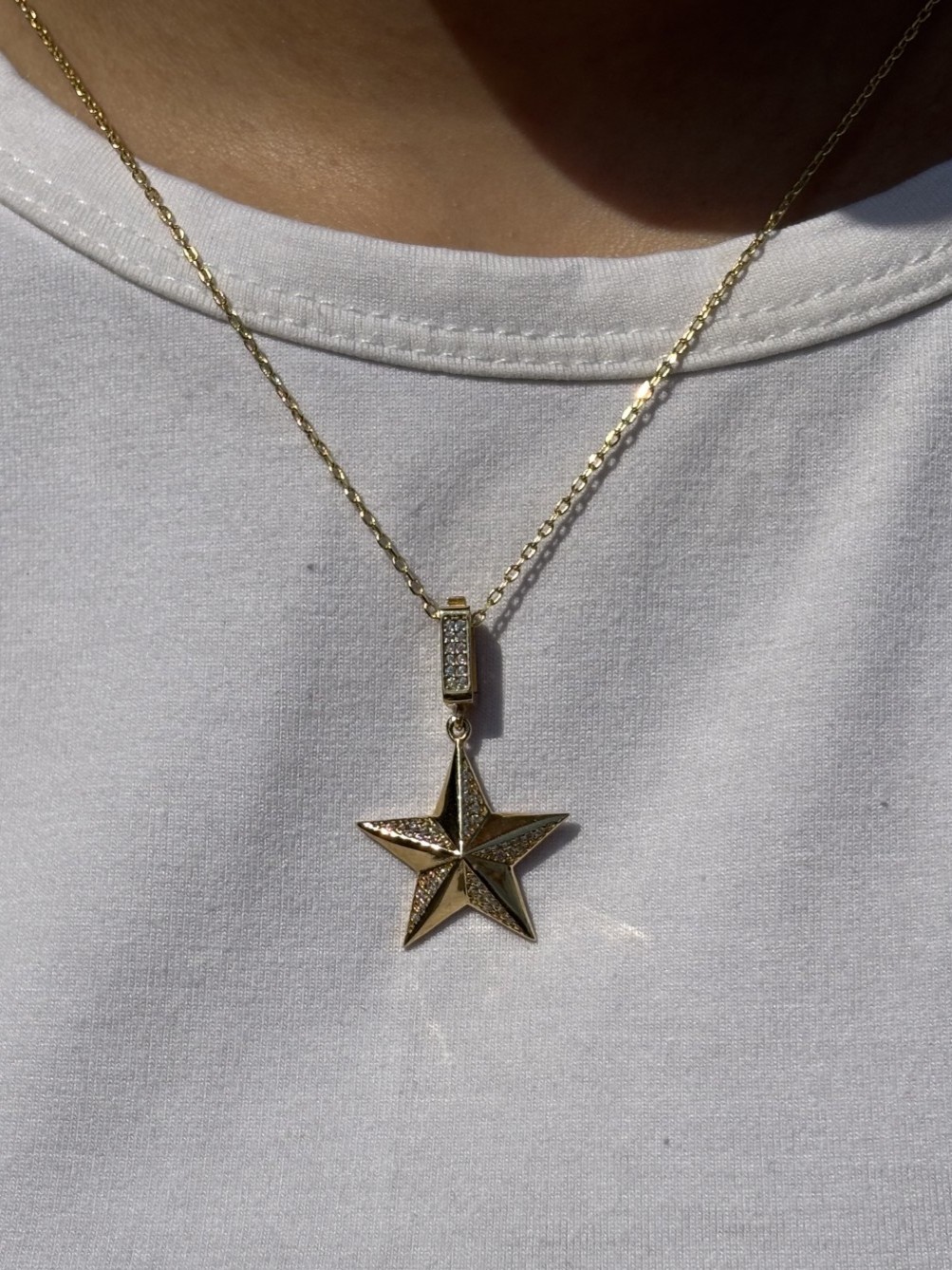 14 Ayar Altın Taşlı Yıldız Kolye Ucu Charm