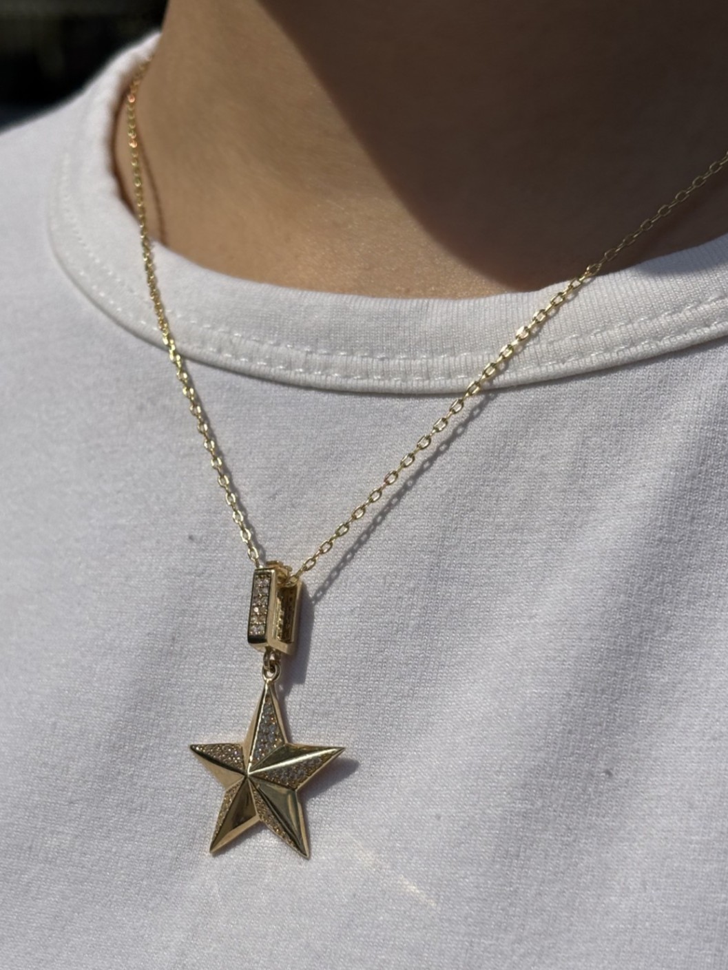 14 Ayar Altın Taşlı Yıldız Kolye Ucu Charm