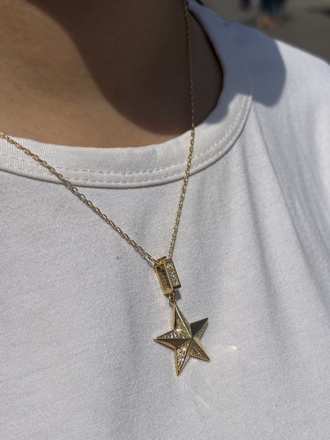 14 Ayar Altın Taşlı Yıldız Kolye Ucu Charm