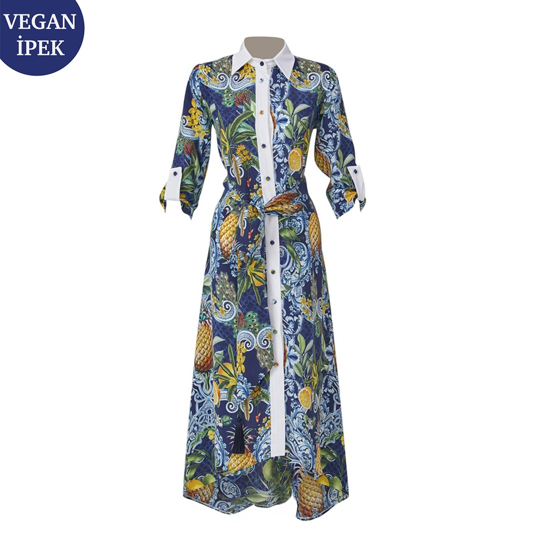 Sicilya Vegan Elbise - Mavi