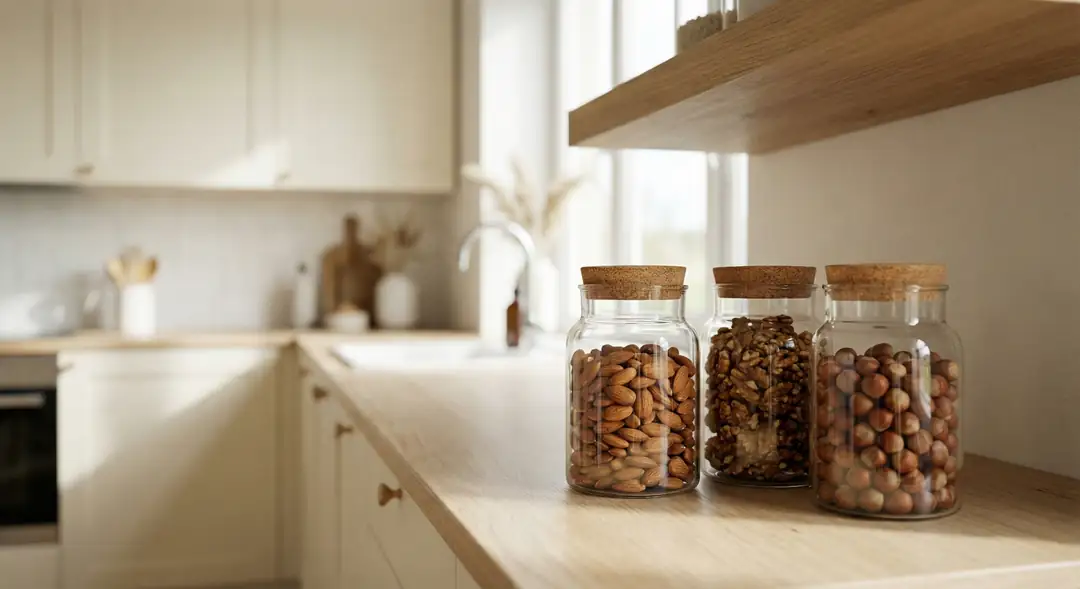 kuruyemişleri kendi ambalajından çıkarmak zorunda kaldığınızda, en sağlıklı alternatif camdır kavanozlardır