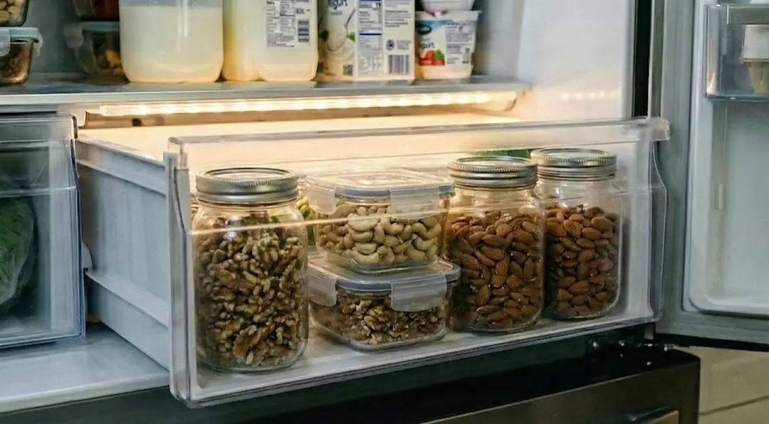 Kuruyemişlerinizi&nbsp;Buzdolabına koyarken mutlaka hava geçirmeyen, koku sızdırmayan kapalı kaplarda saklamalısınız