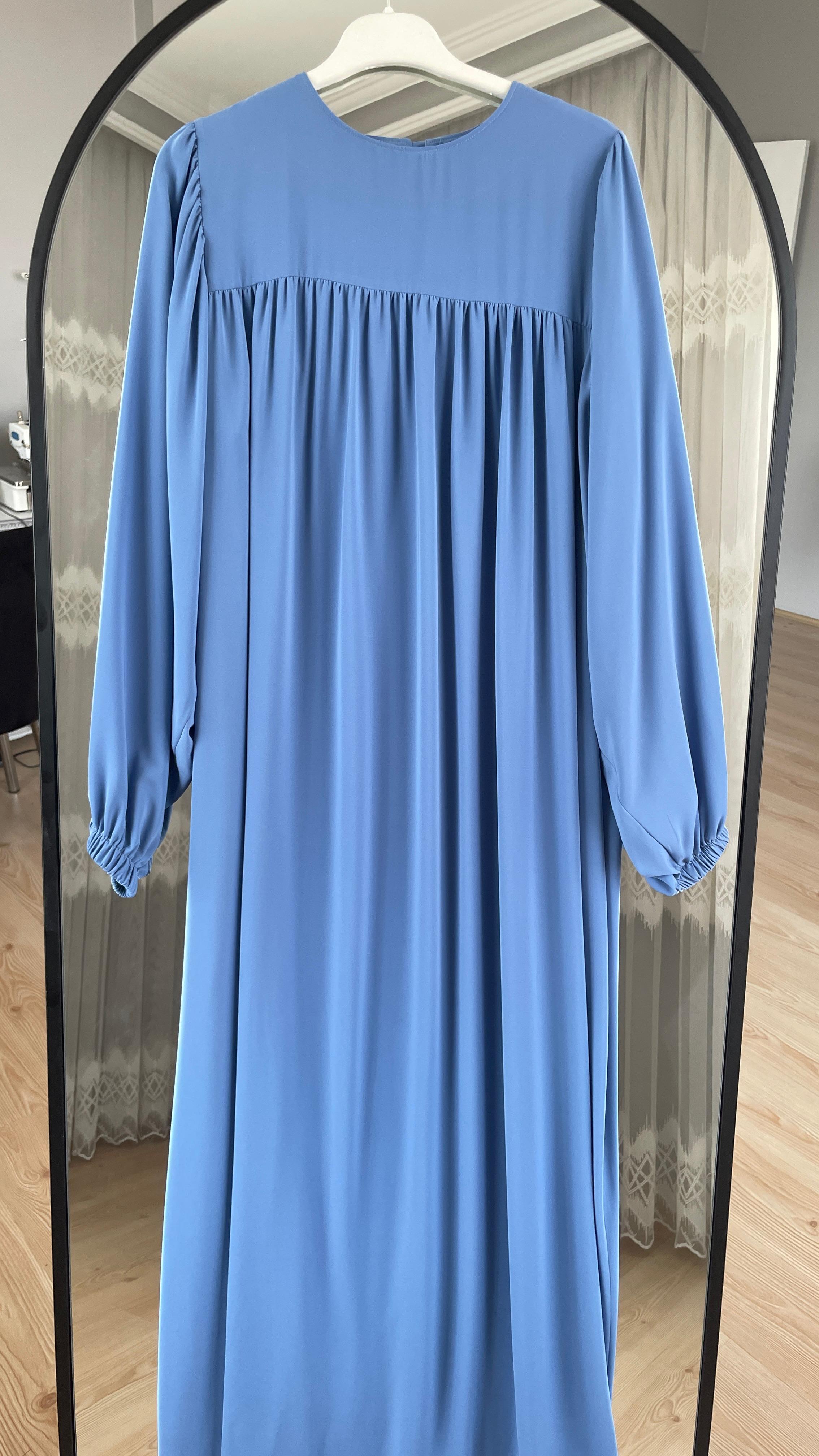 üstten robalı mavi elbise 