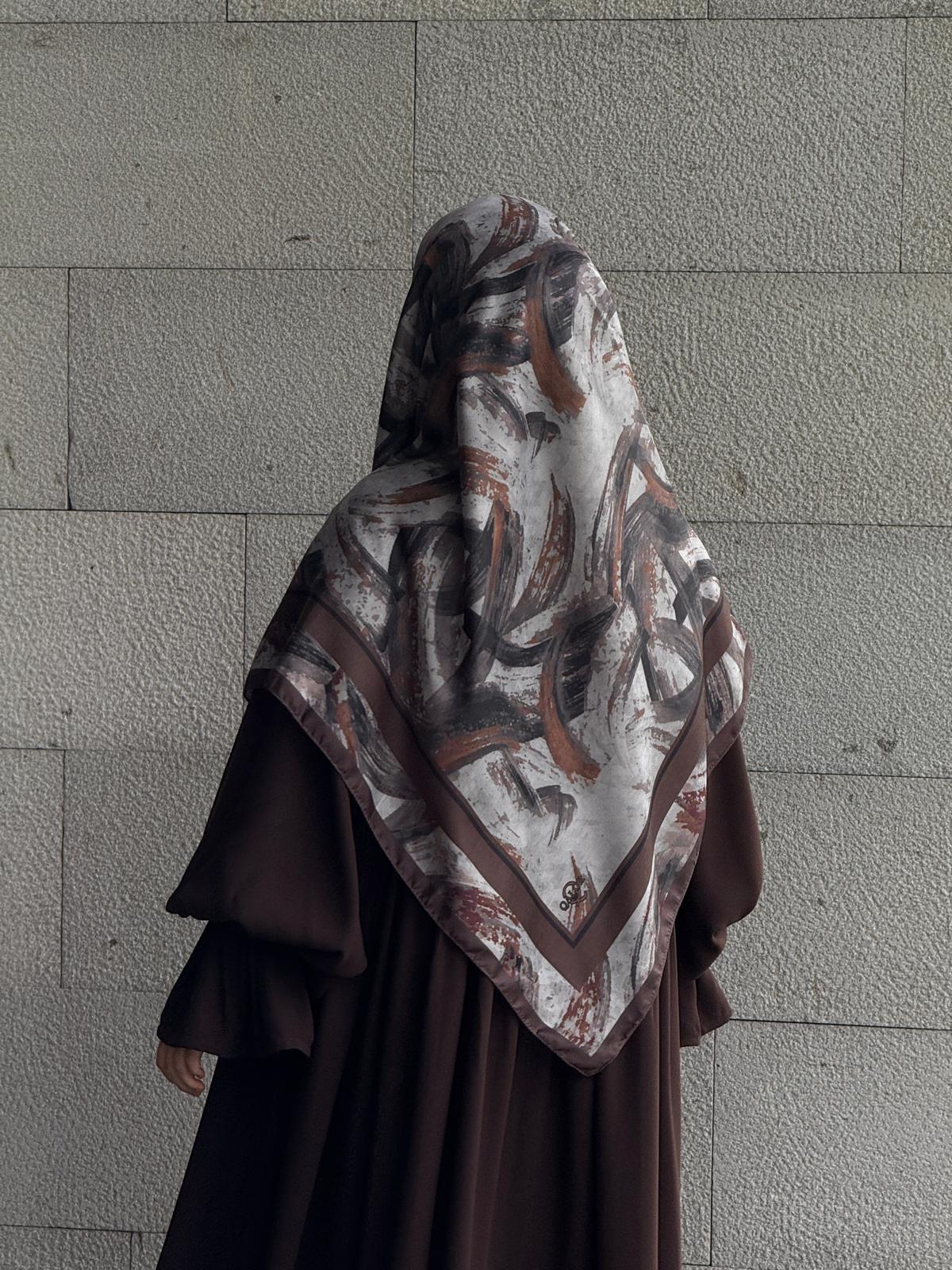 Büyük Boy Pamuklu Soft Fırça Desen Eşarp -Kahve