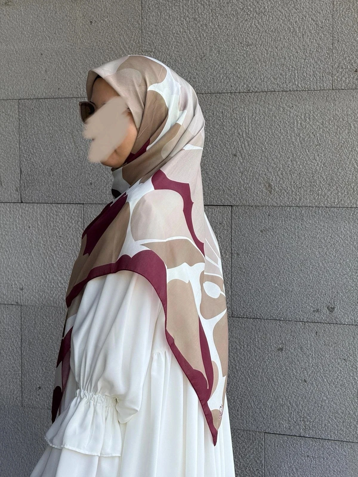 Büyük Boy Pamuklu Vera Desen Eşarp-Bordo