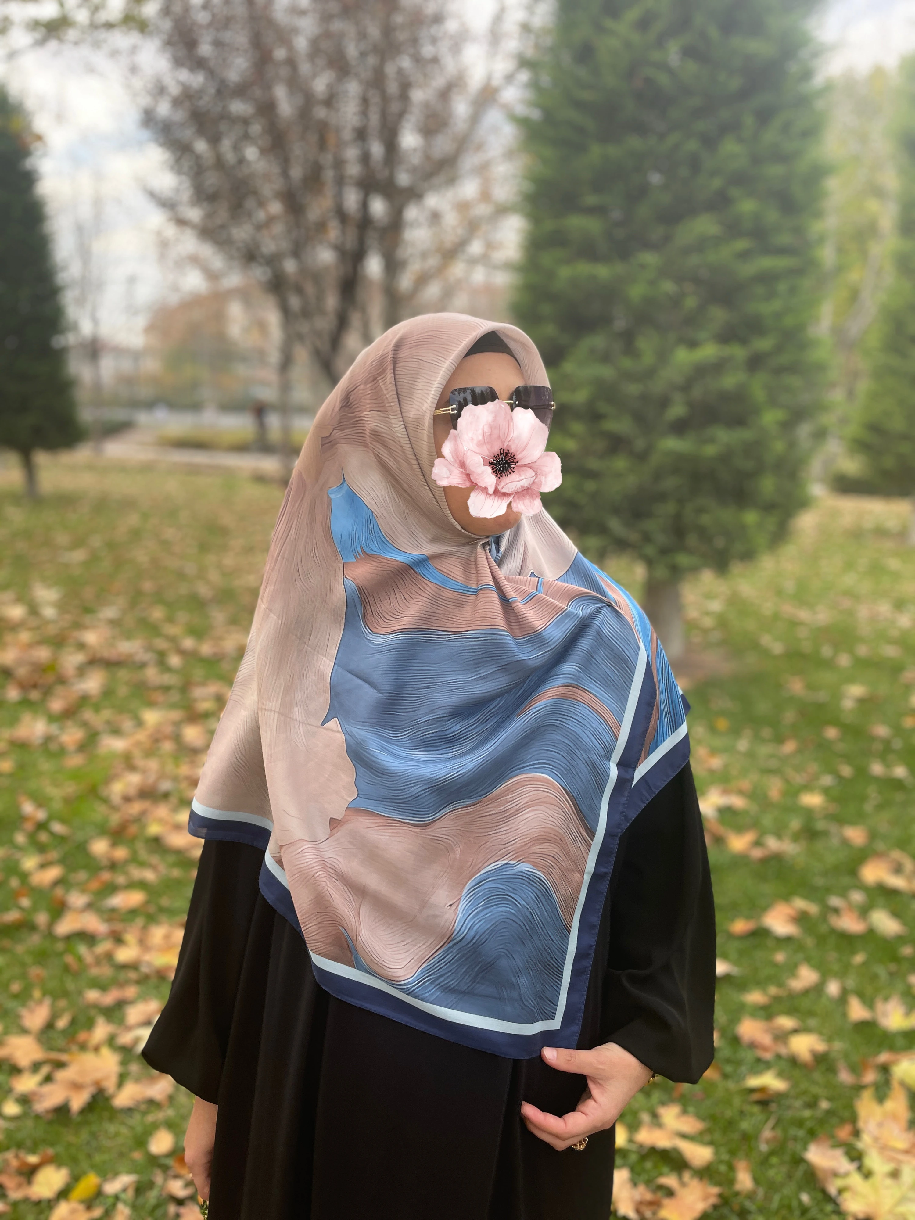 Büyük boy Pamuklu Amber Desen Eşarp-İndigo