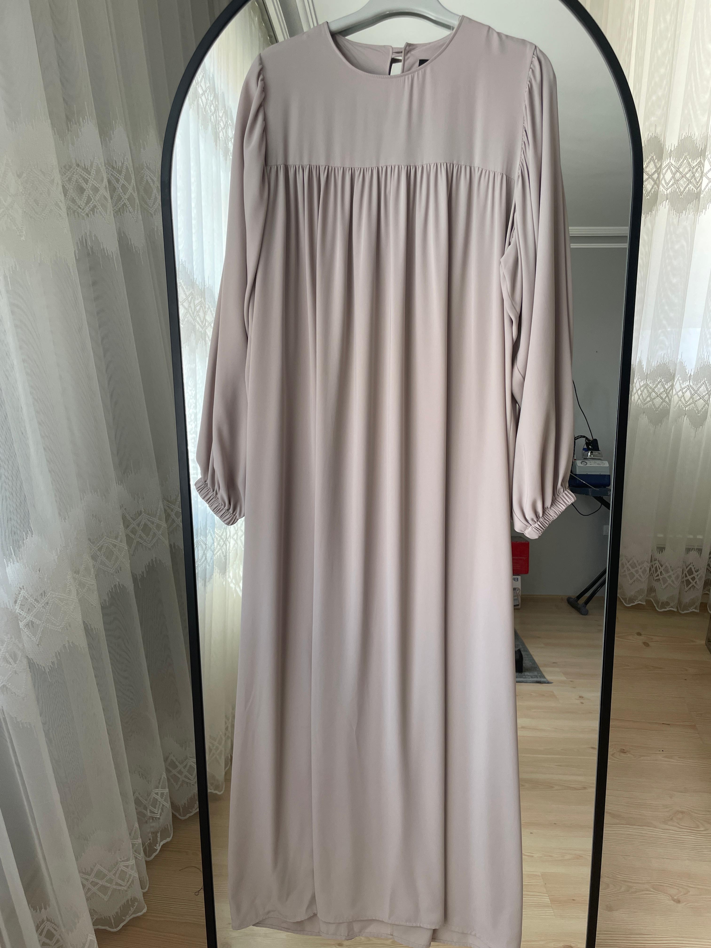 taş rengi üstten robalı elbise 