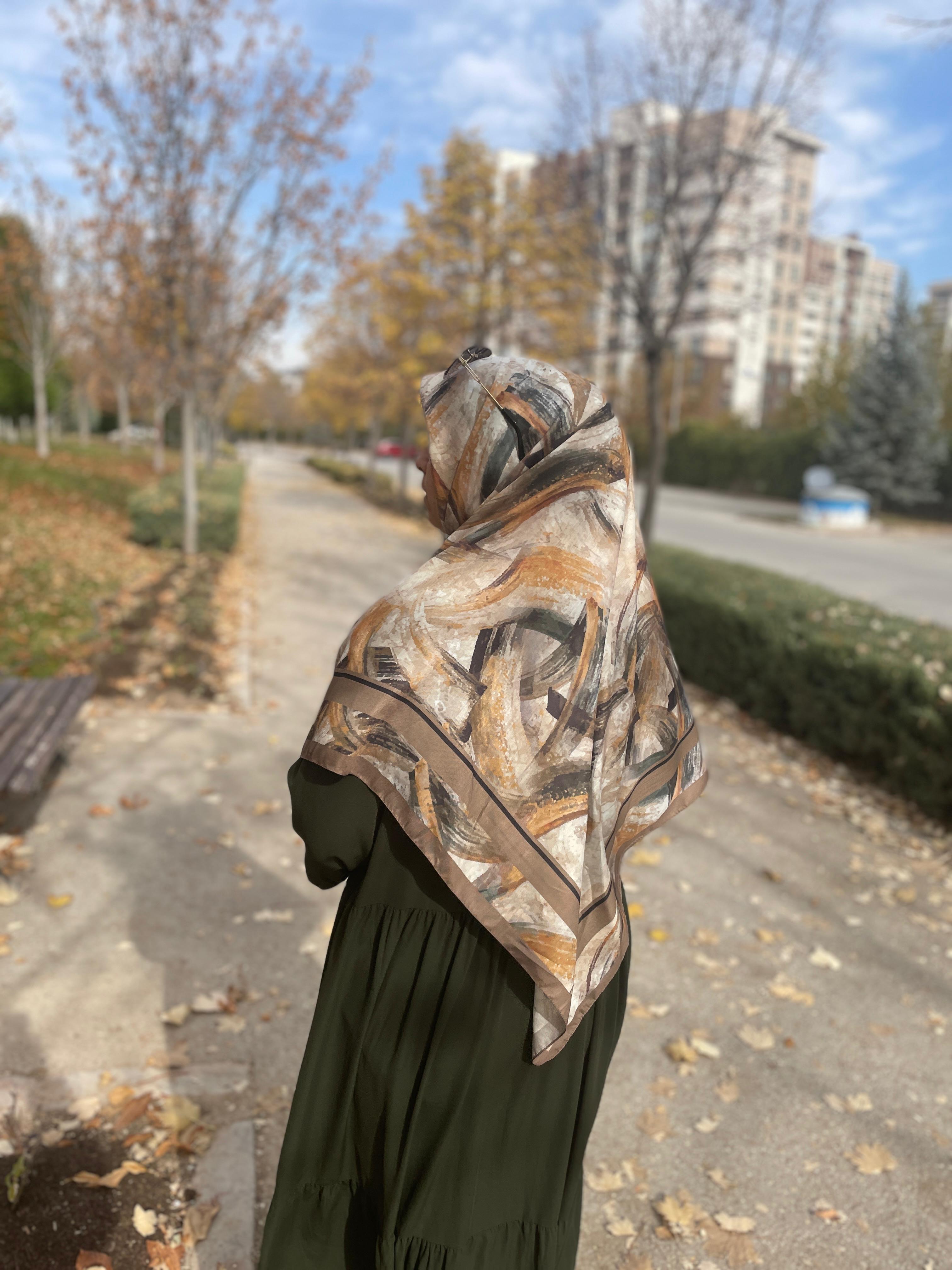 Büyük Boy Pamuklu Soft Fırça Desen Eşarp-Küf Yeşil