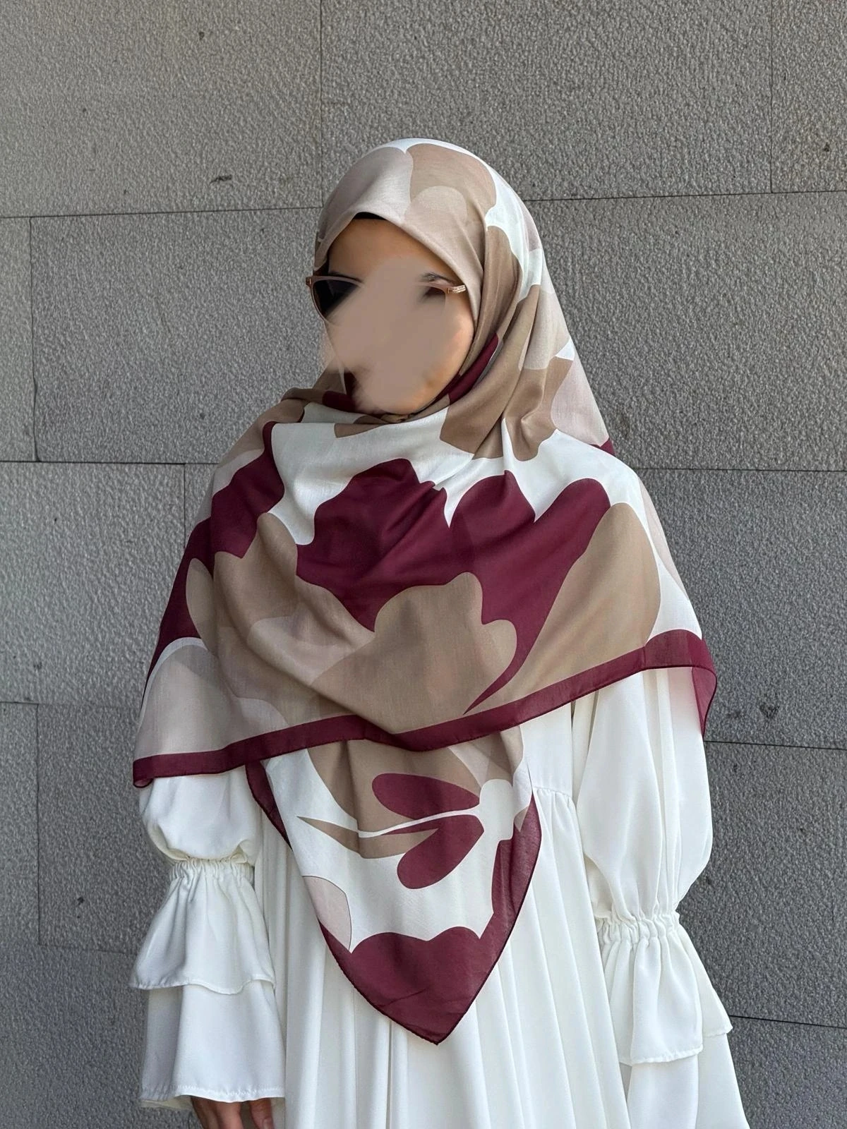 Büyük Boy Pamuklu Vera Desen Eşarp-Bordo